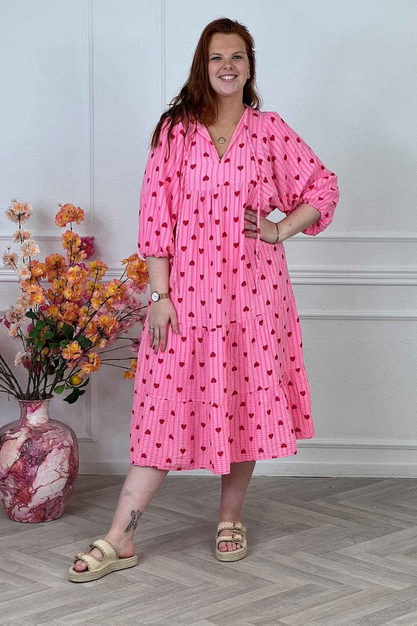 Cotton Heart Dress - Pink/Red