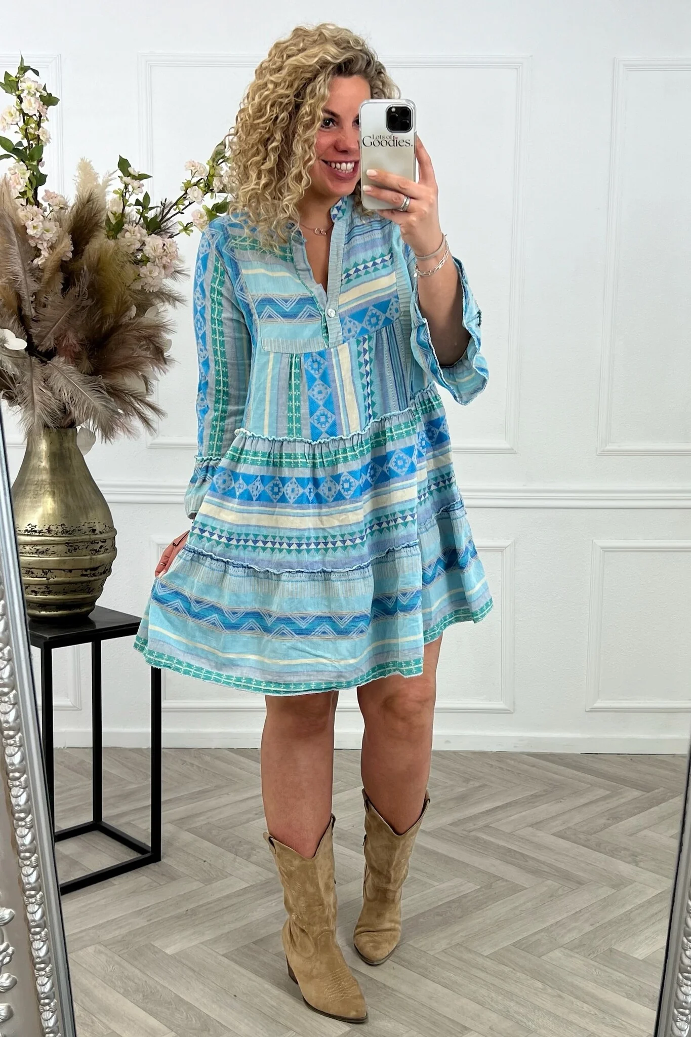 Cotton Kreta Dress - Blue - Image 3