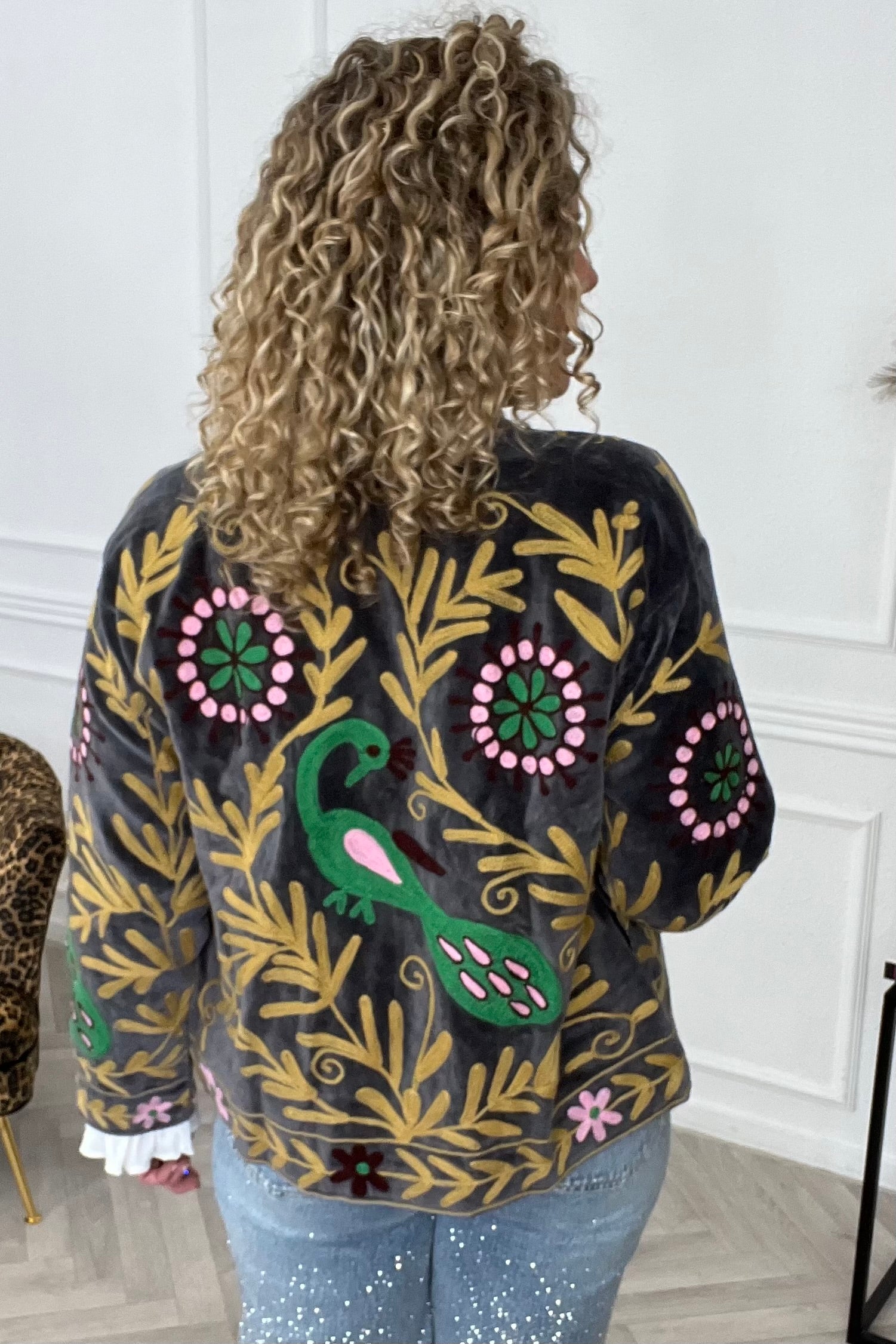 Cotton Small Peacock Jacket - Grey/Light pink - Image 4