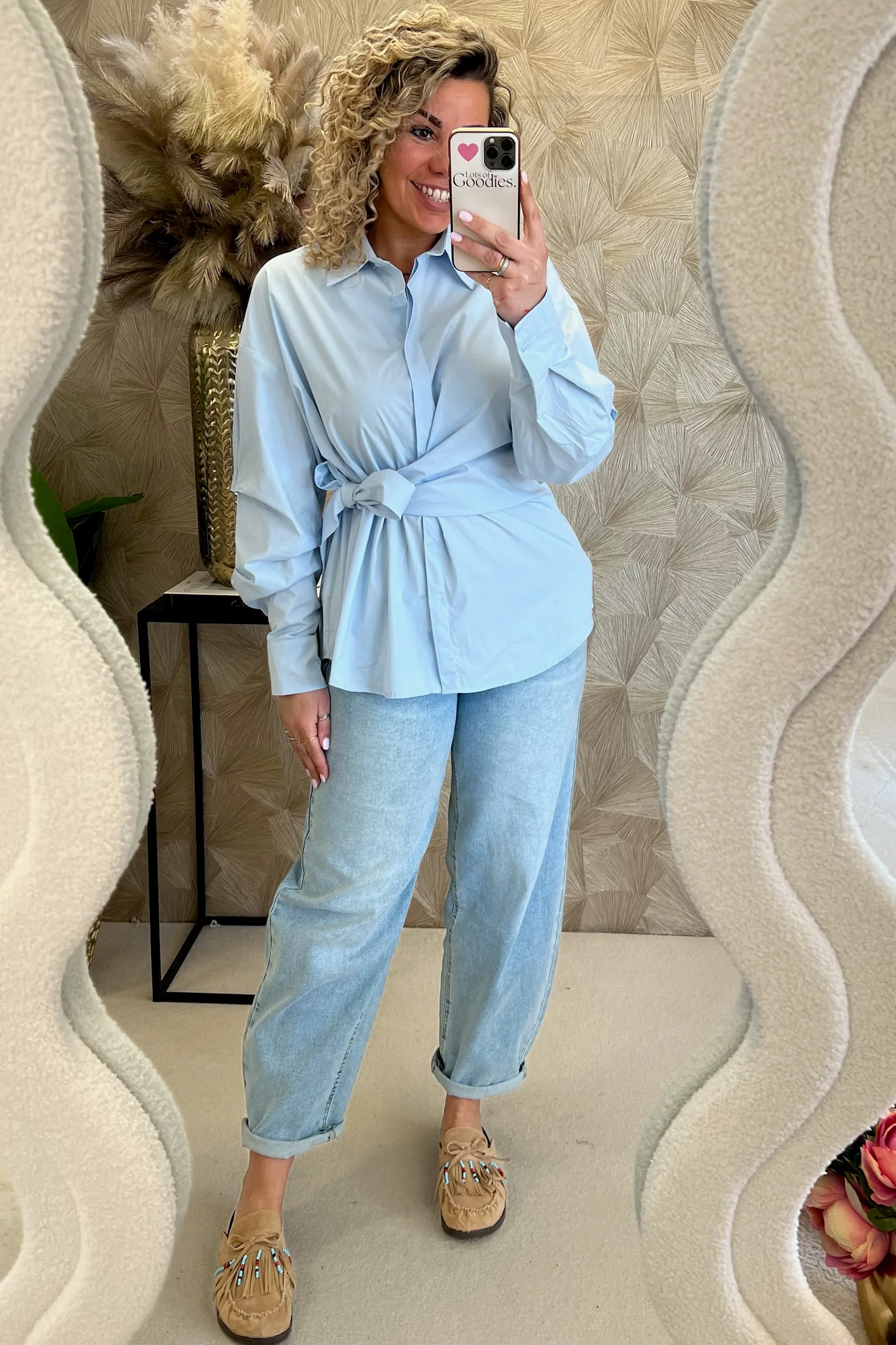 Cotton Strik Blouse - Light Blue - Image 2