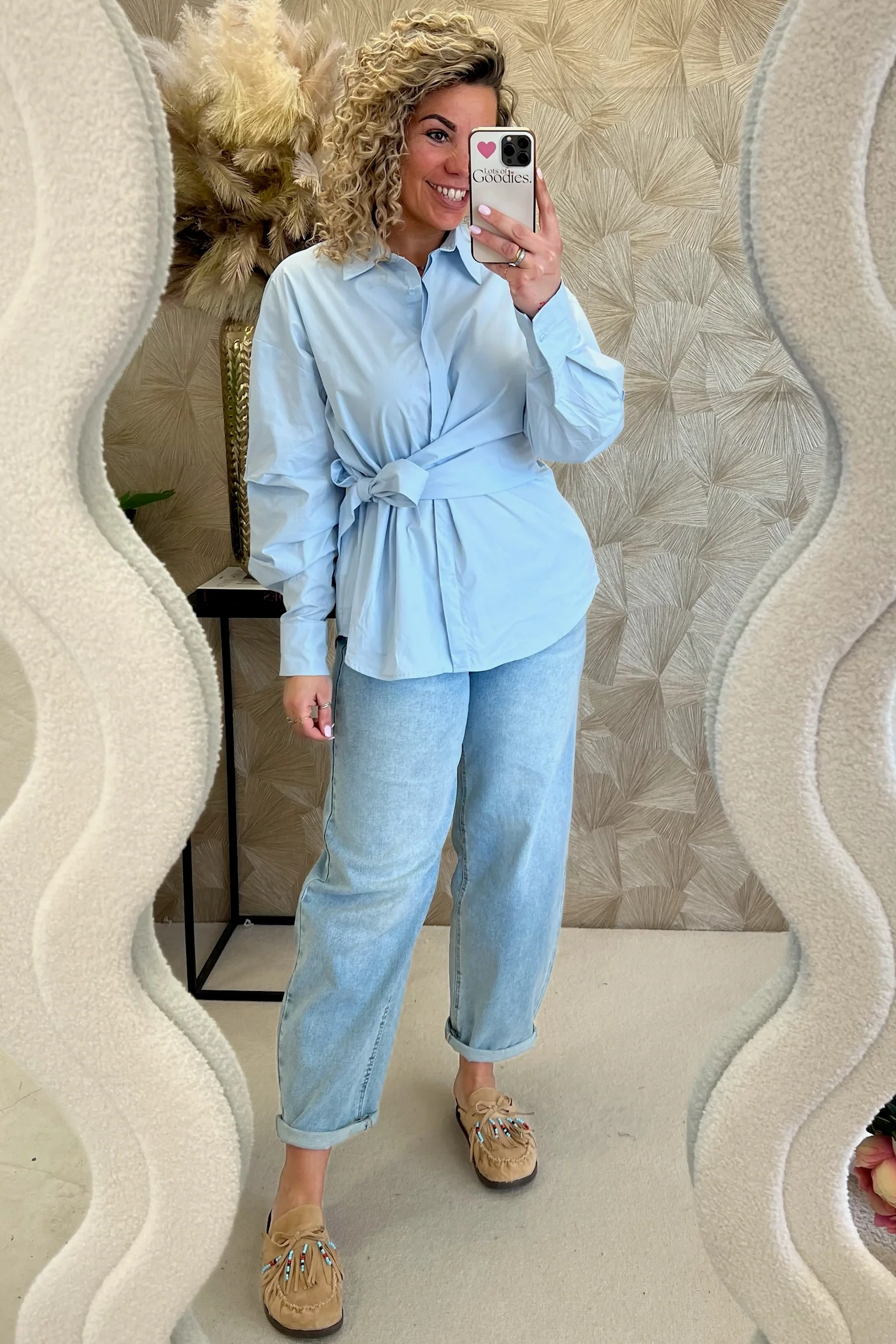 Cotton Strik Blouse - Light Blue - Image 3