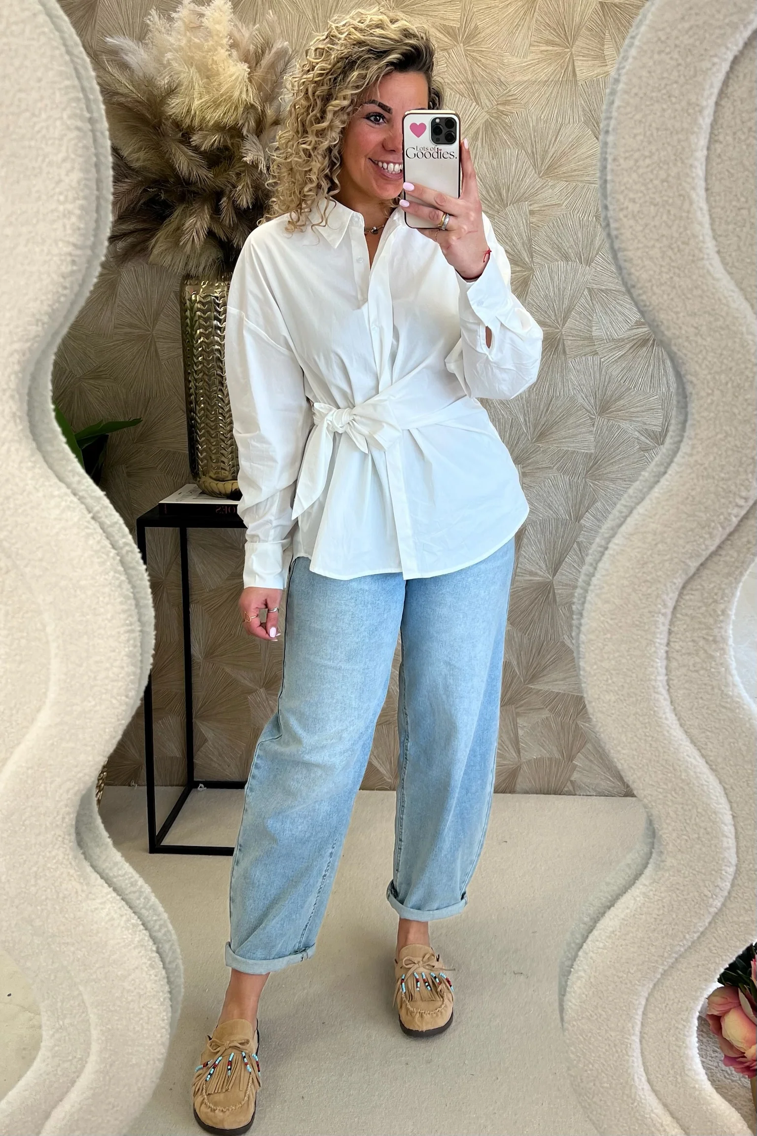 Cotton Strik Blouse - White - Image 2