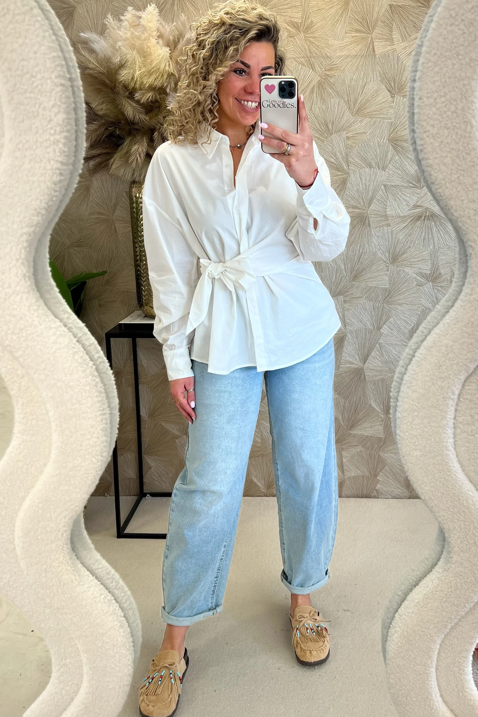 Cotton Strik Blouse - White - Image 3