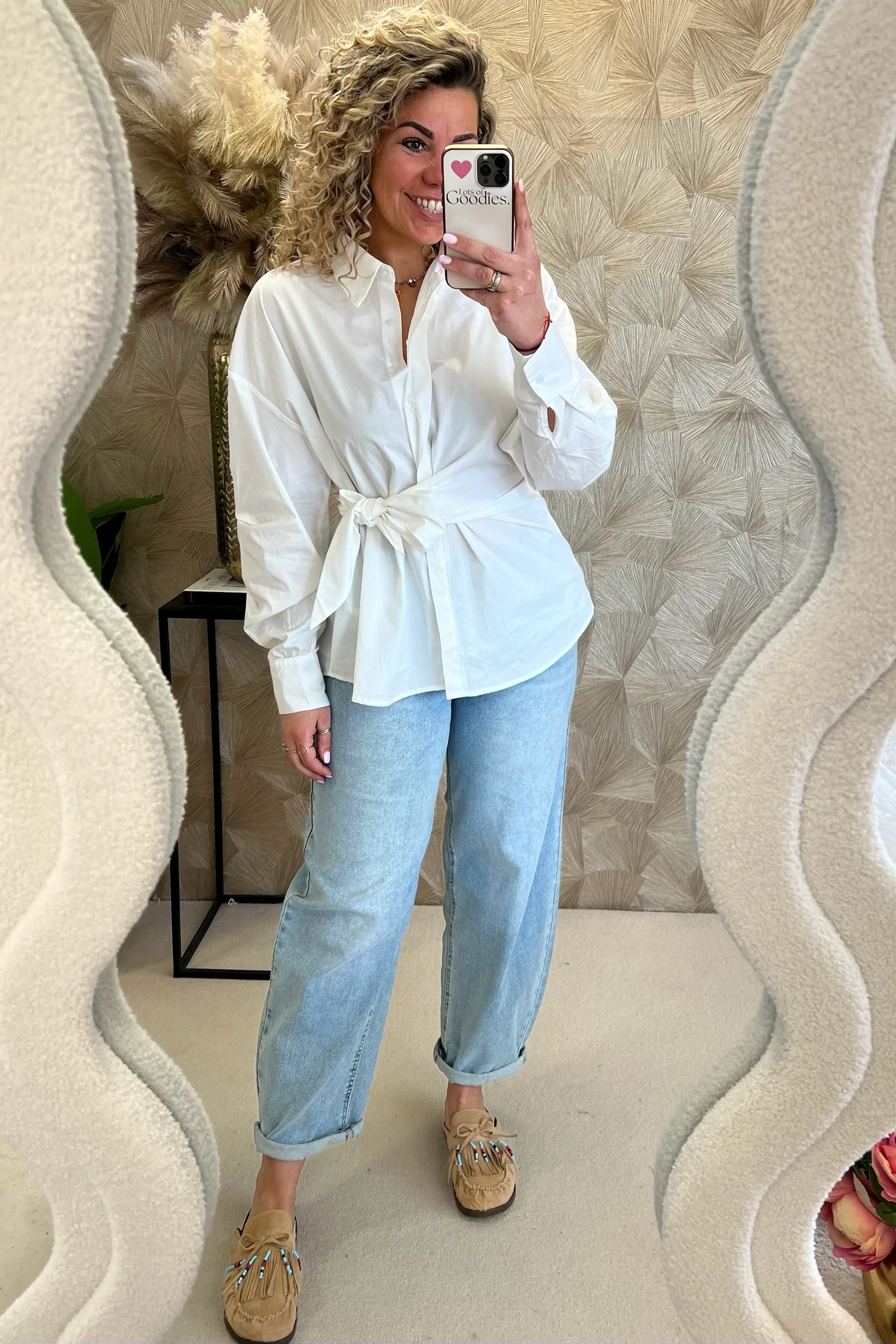 Cotton Strik Blouse - White - Image 4