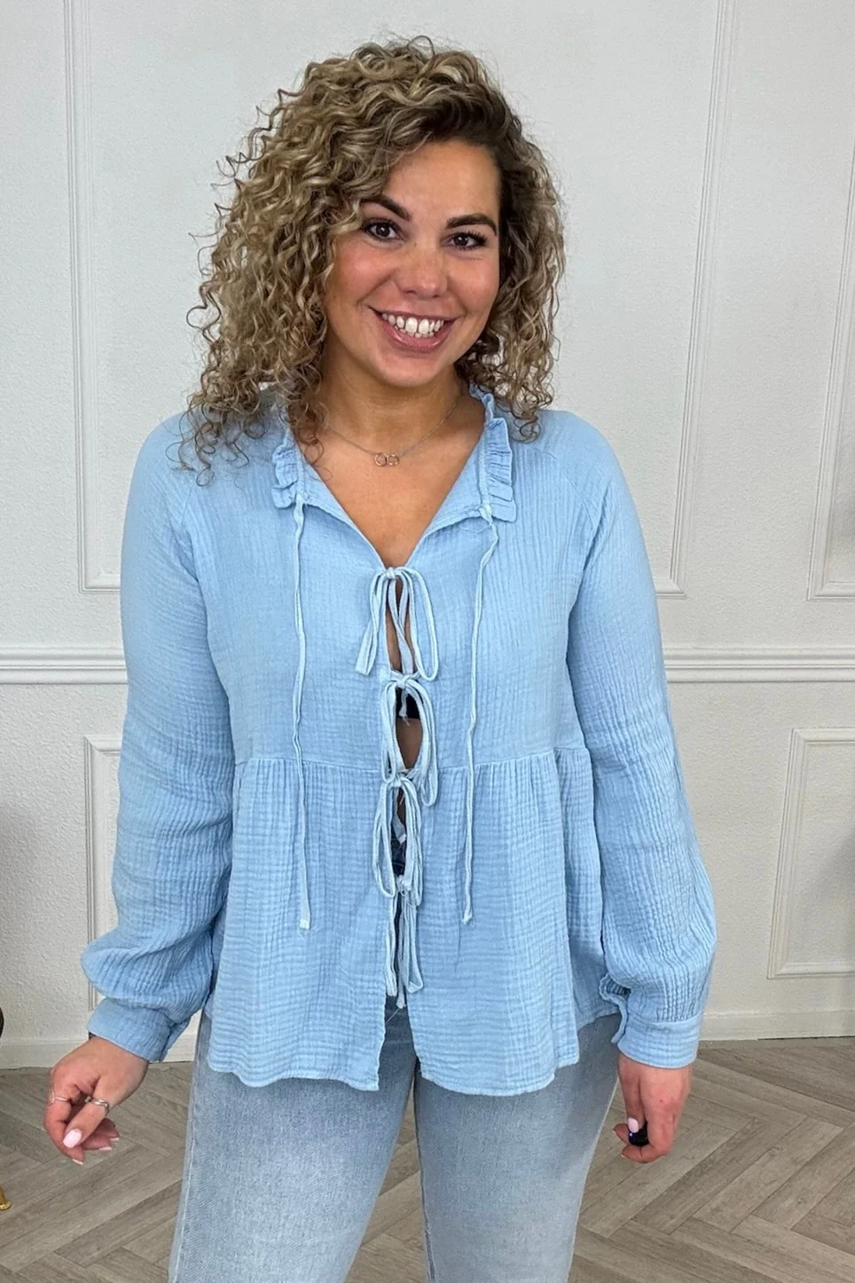 Cotton Strik Top - Light Blue