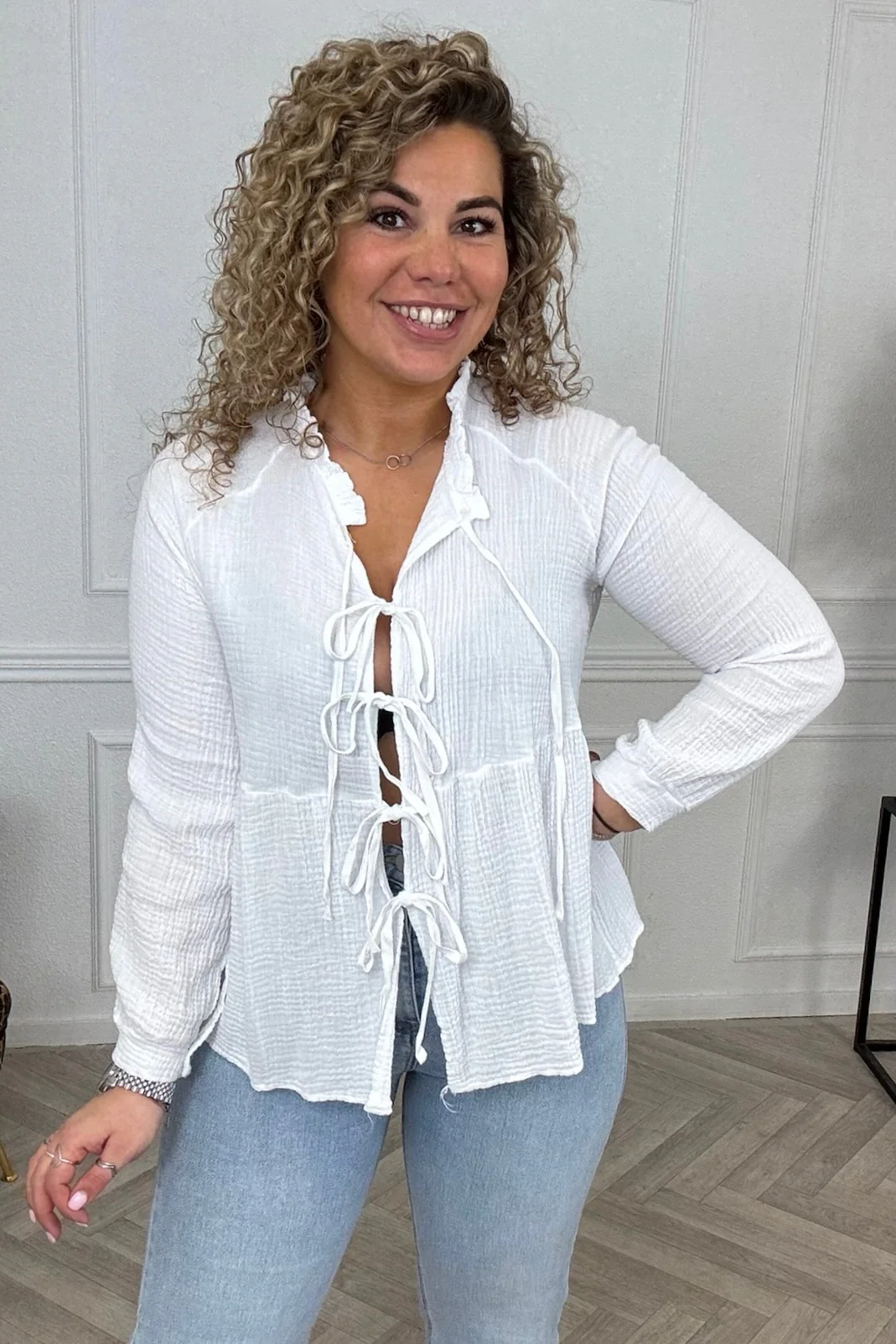 Cotton Strik Top - White