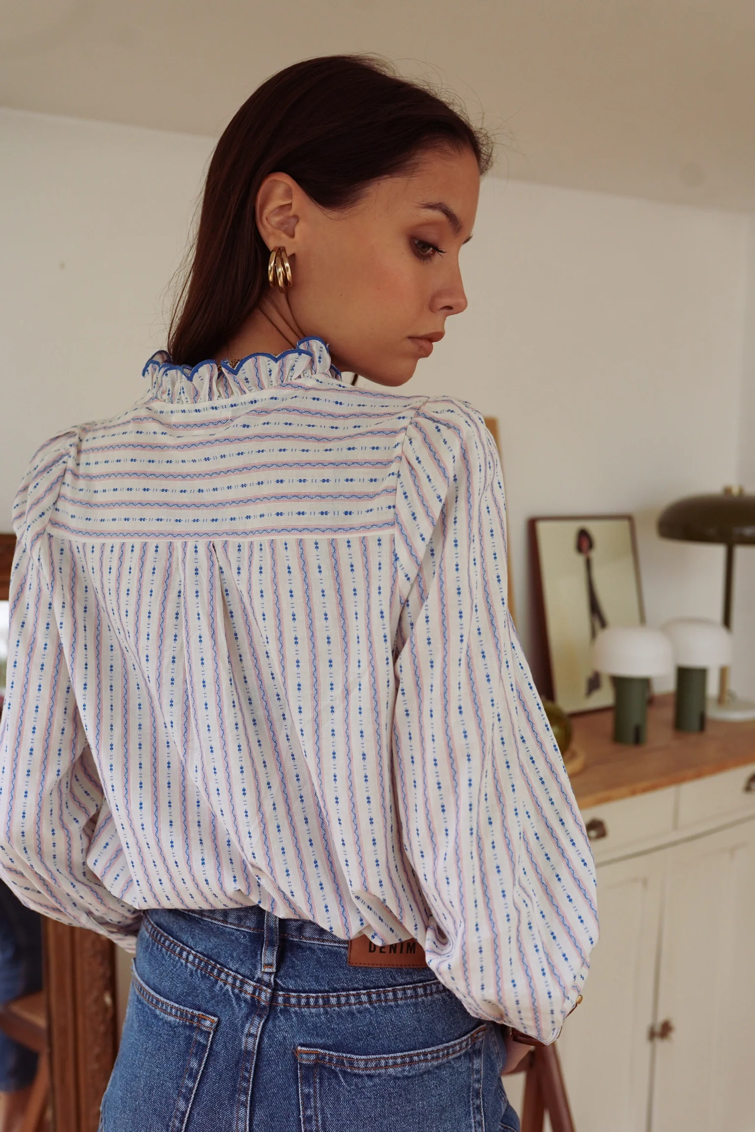 Cotton Striped Pattern Blouse - White - Image 4