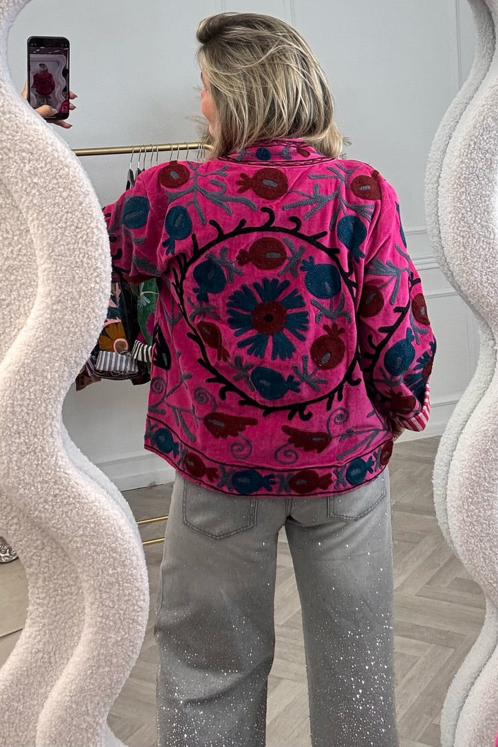 Cotton Velvet Circle Flower Jacket - Pink - Image 2