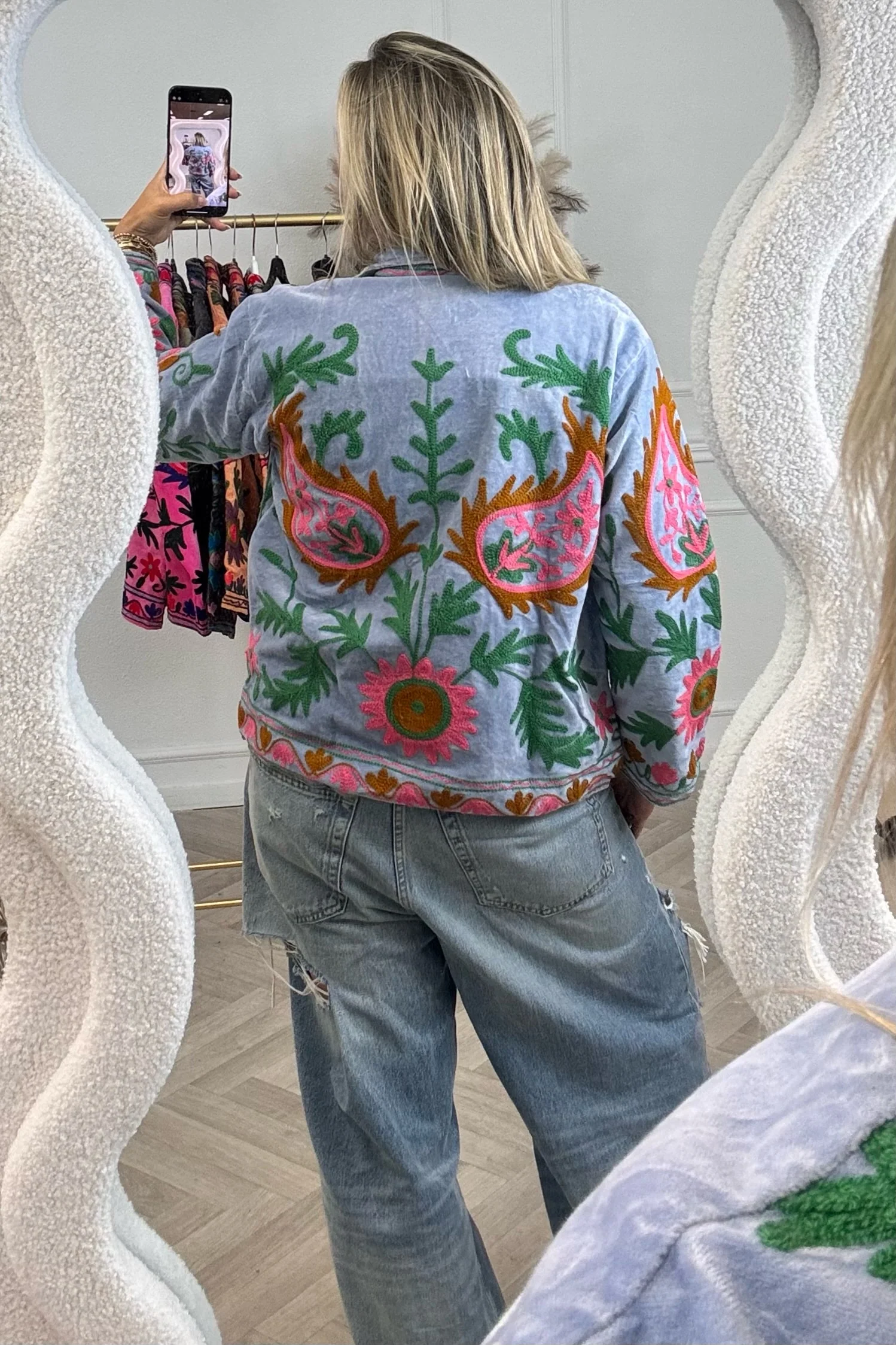 Cotton Velvet Flames Jacket - Light Blue - Image 2