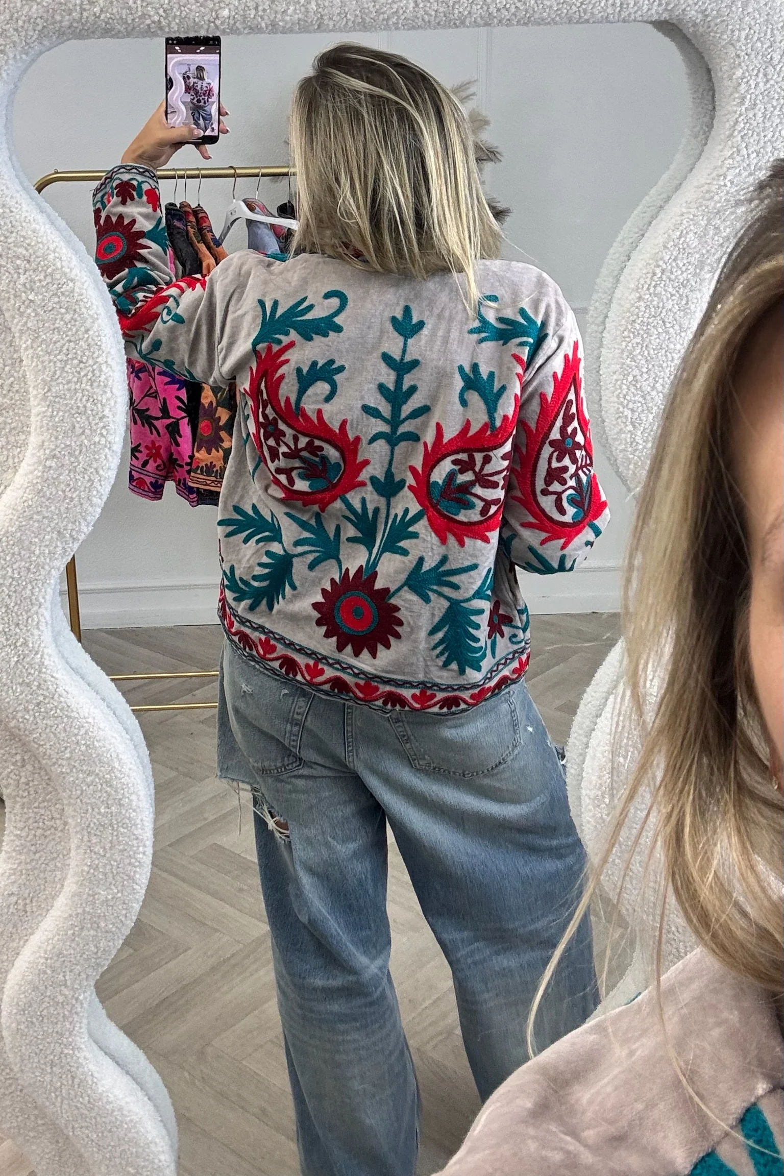 Cotton Velvet Flames Jacket - Light Grey - Image 2