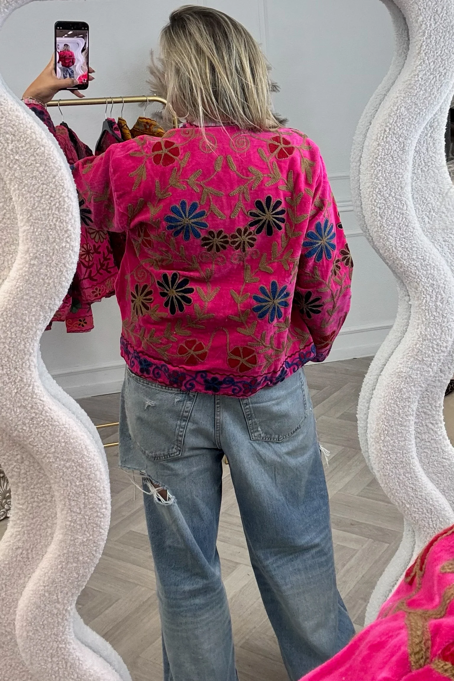 Cotton Velvet Flower Garden Jacket - Pink/Blue - Image 2