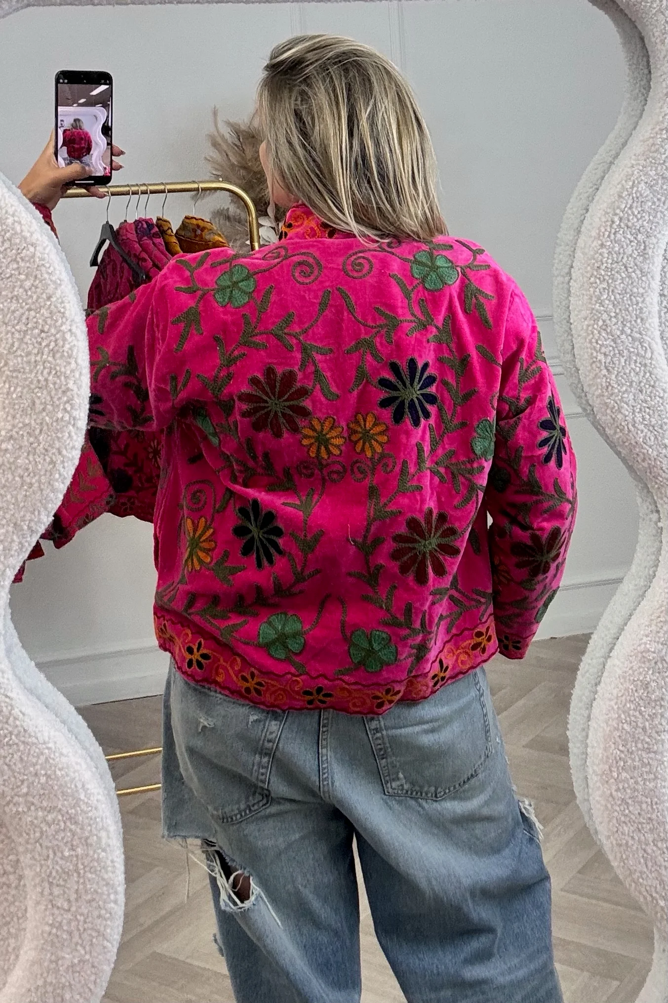 Cotton Velvet Flower Garden Jacket - Pink/Oker - Image 2