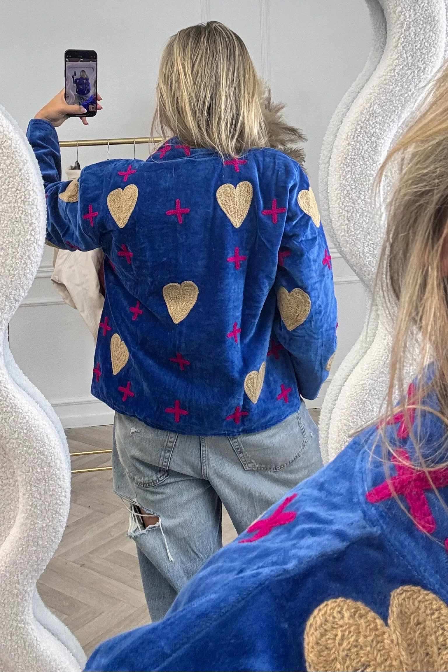 Cotton Velvet Heart And Cross Jacket - Blue/Pink - Image 2
