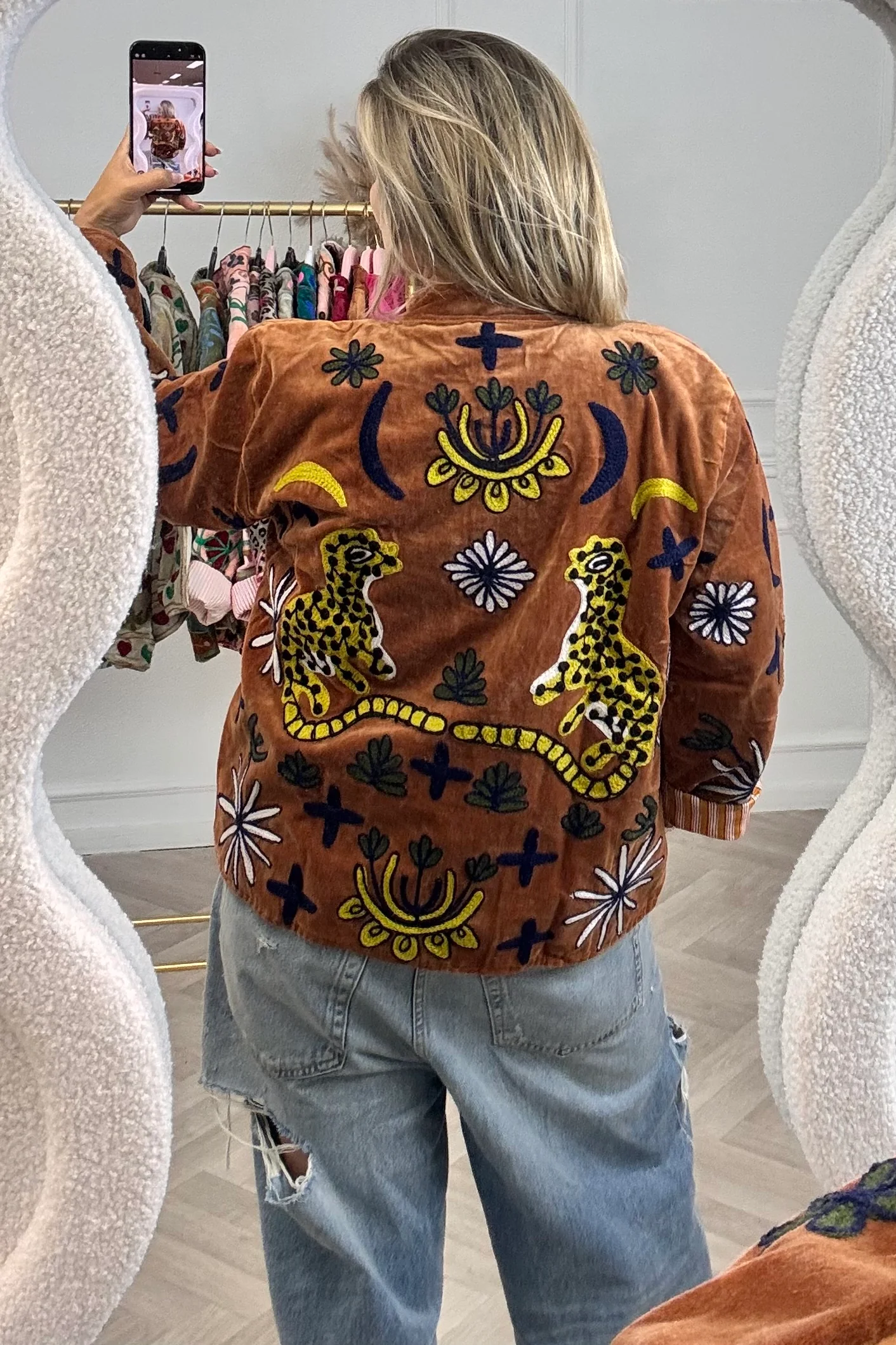Cotton Velvet Leopard Jacket - Brown - Image 2