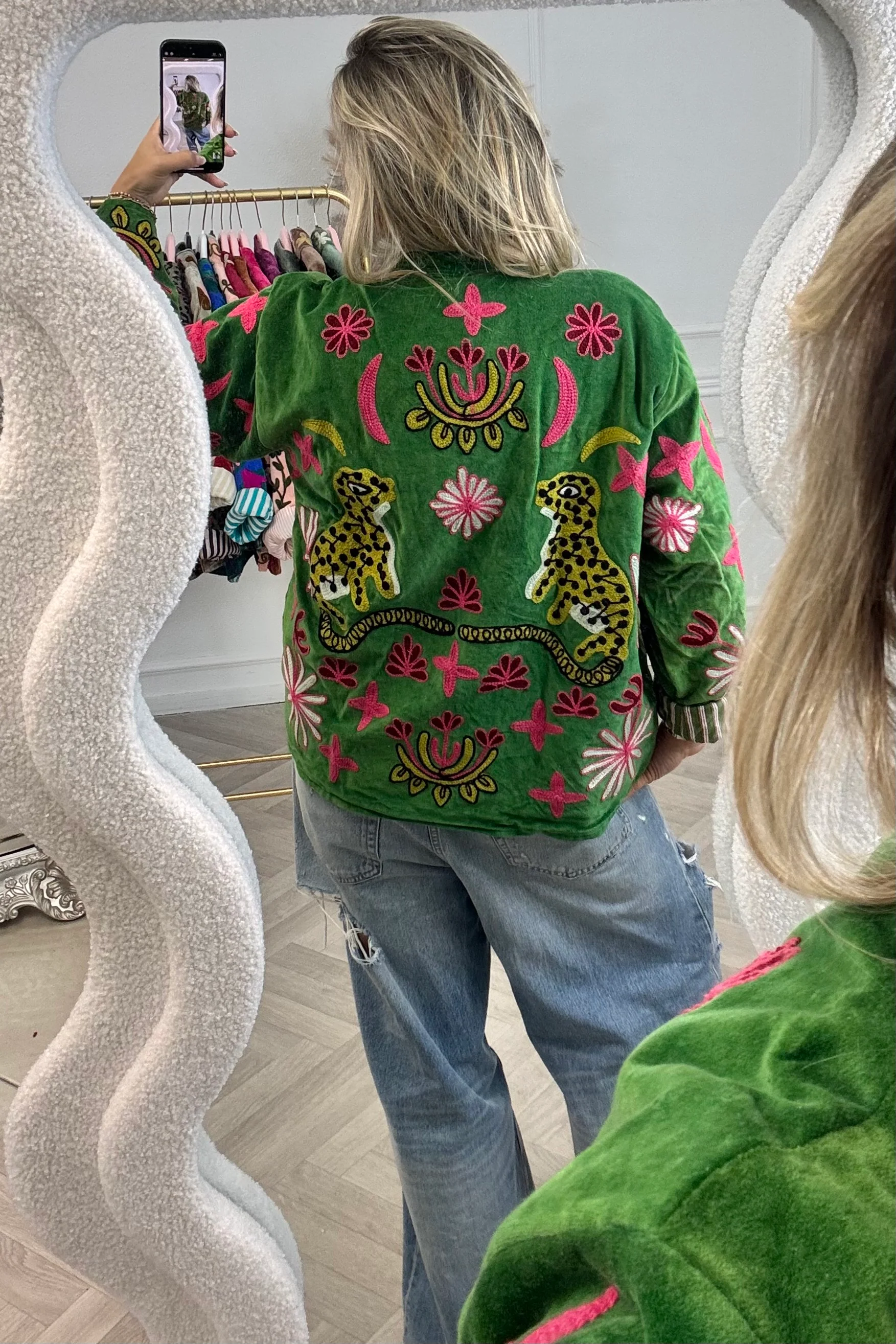 Cotton Velvet Leopard Jacket - Green - Image 2