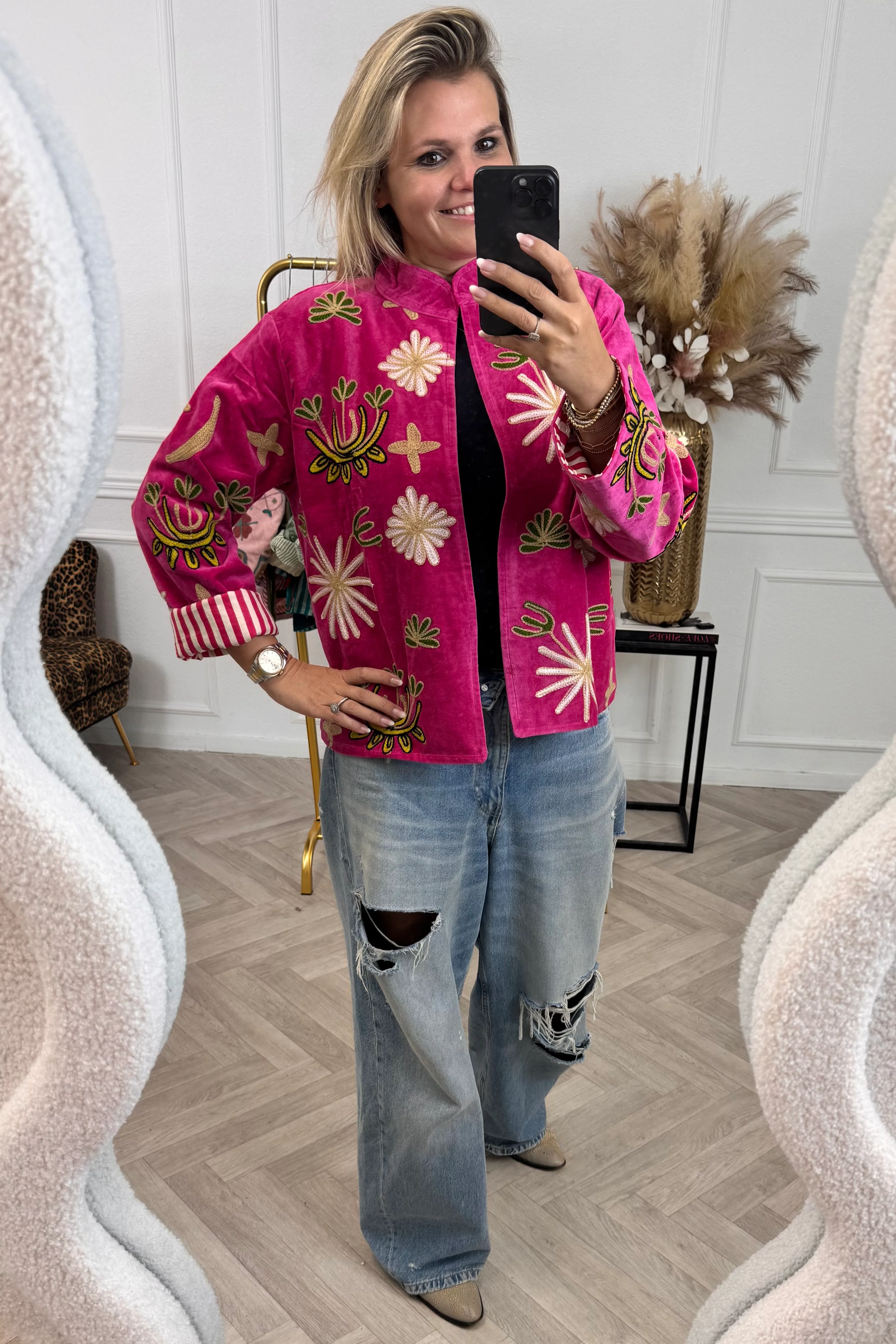 Cotton Velvet Leopard Jacket - Pink