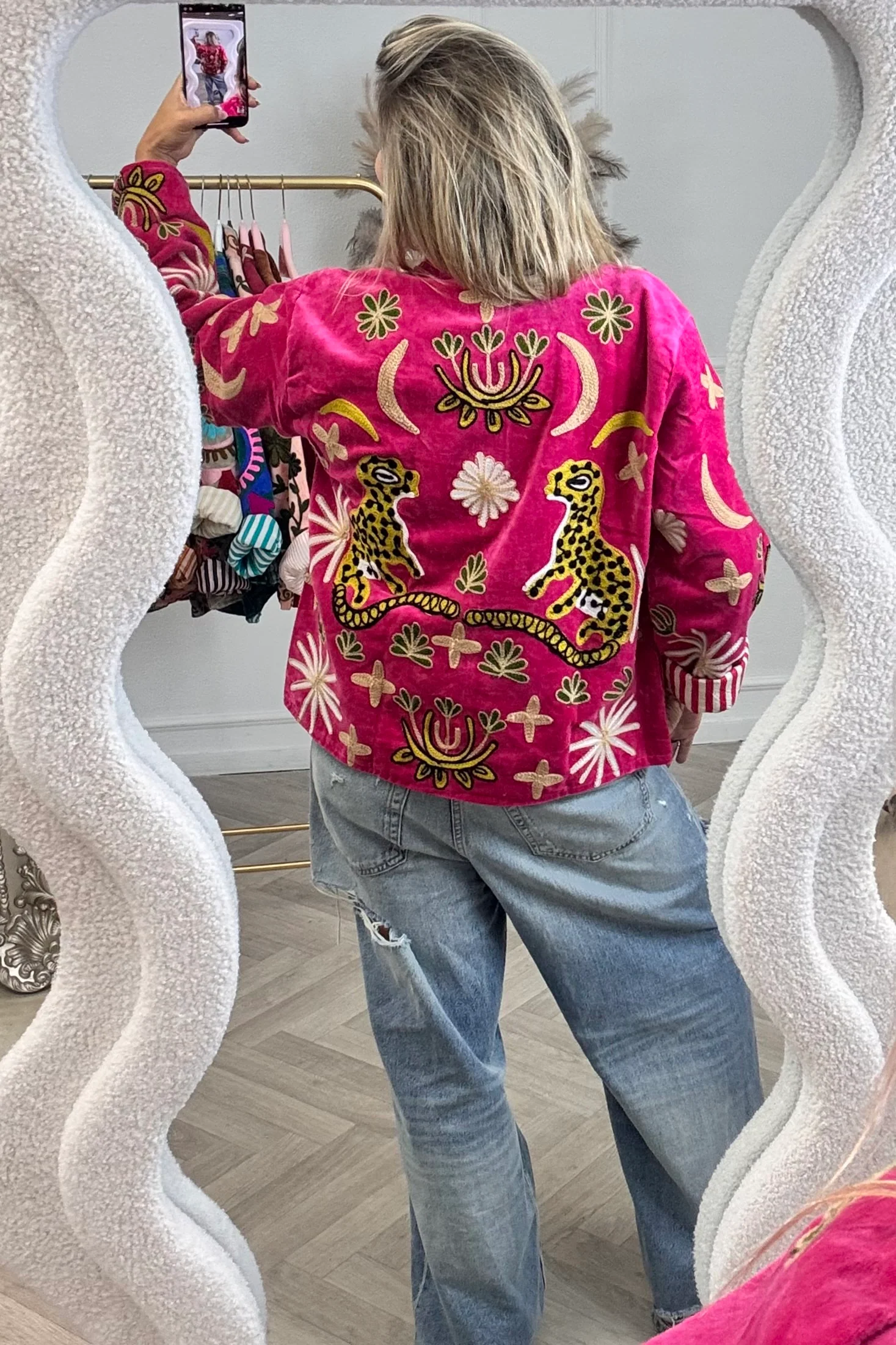 Cotton Velvet Leopard Jacket - Pink - Image 2