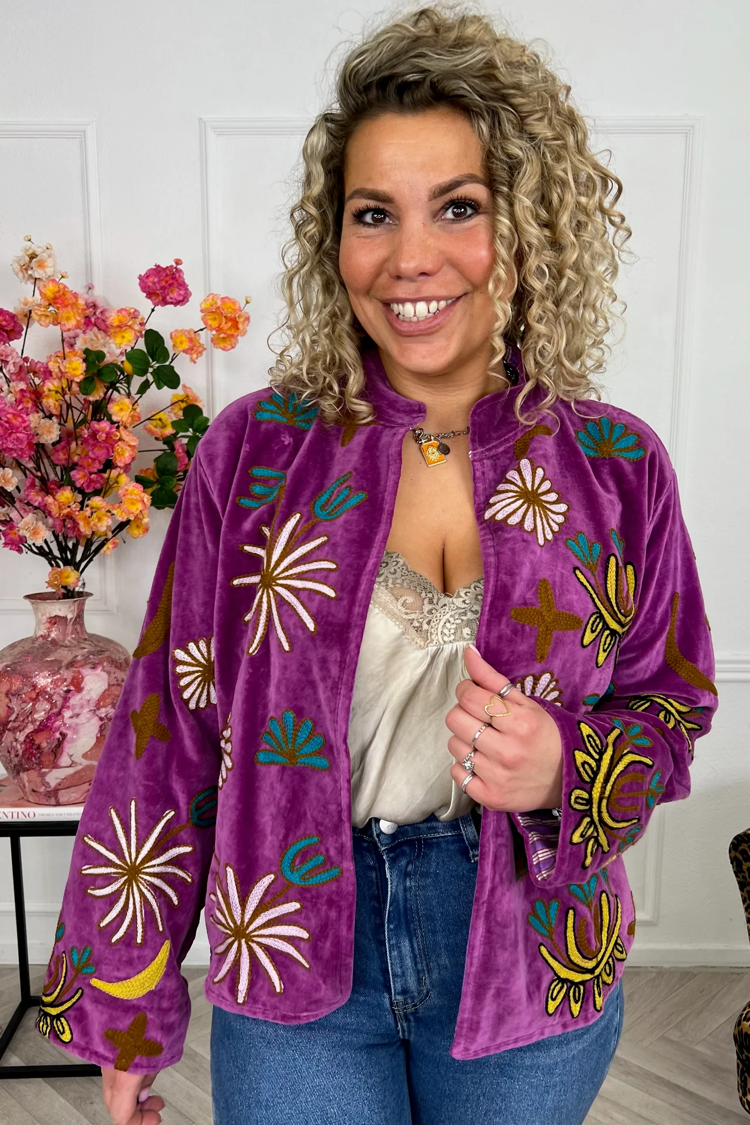 Cotton Velvet Leopard Jacket - purple