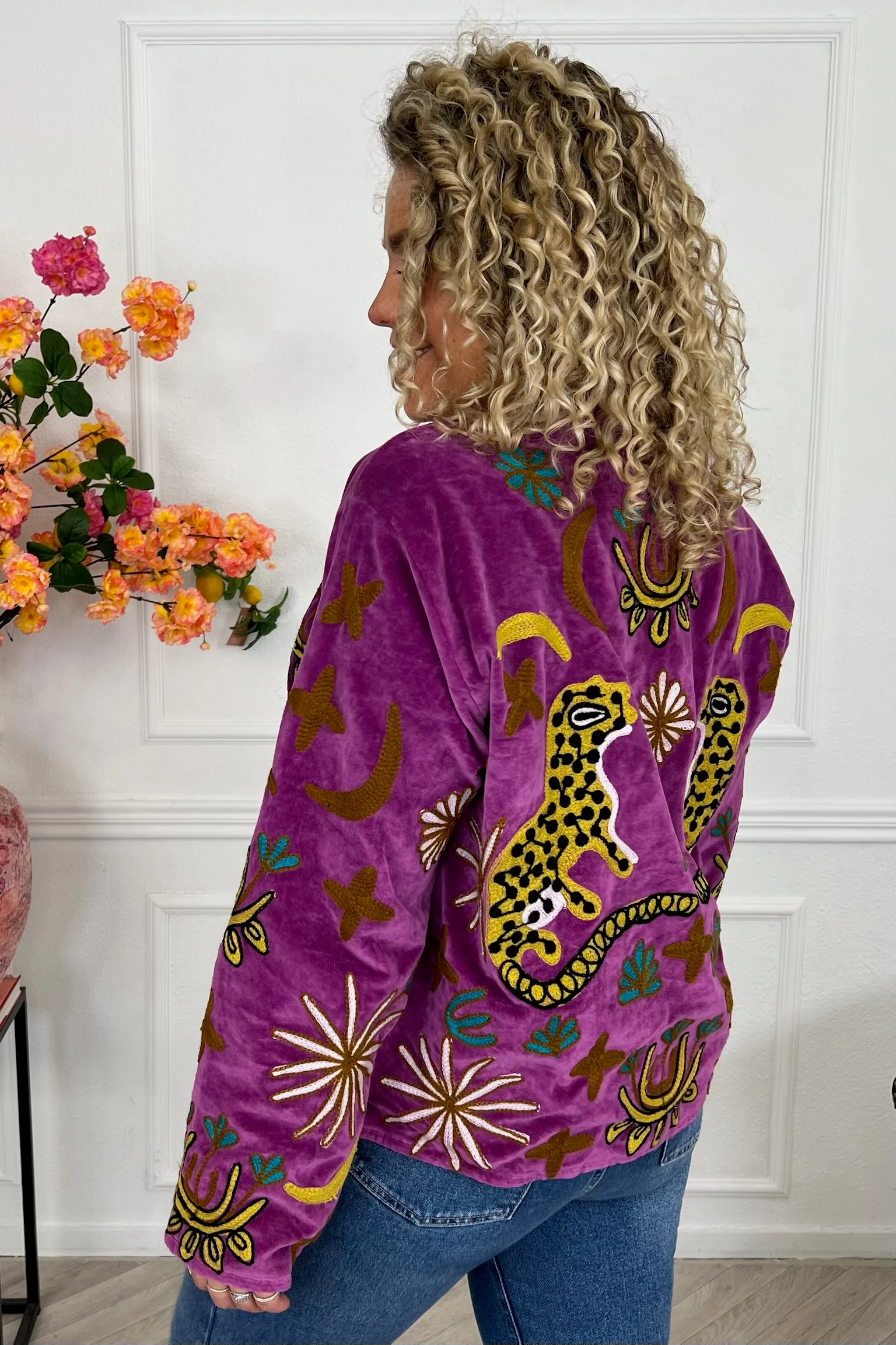 Cotton Velvet Leopard Jacket - purple - Image 2