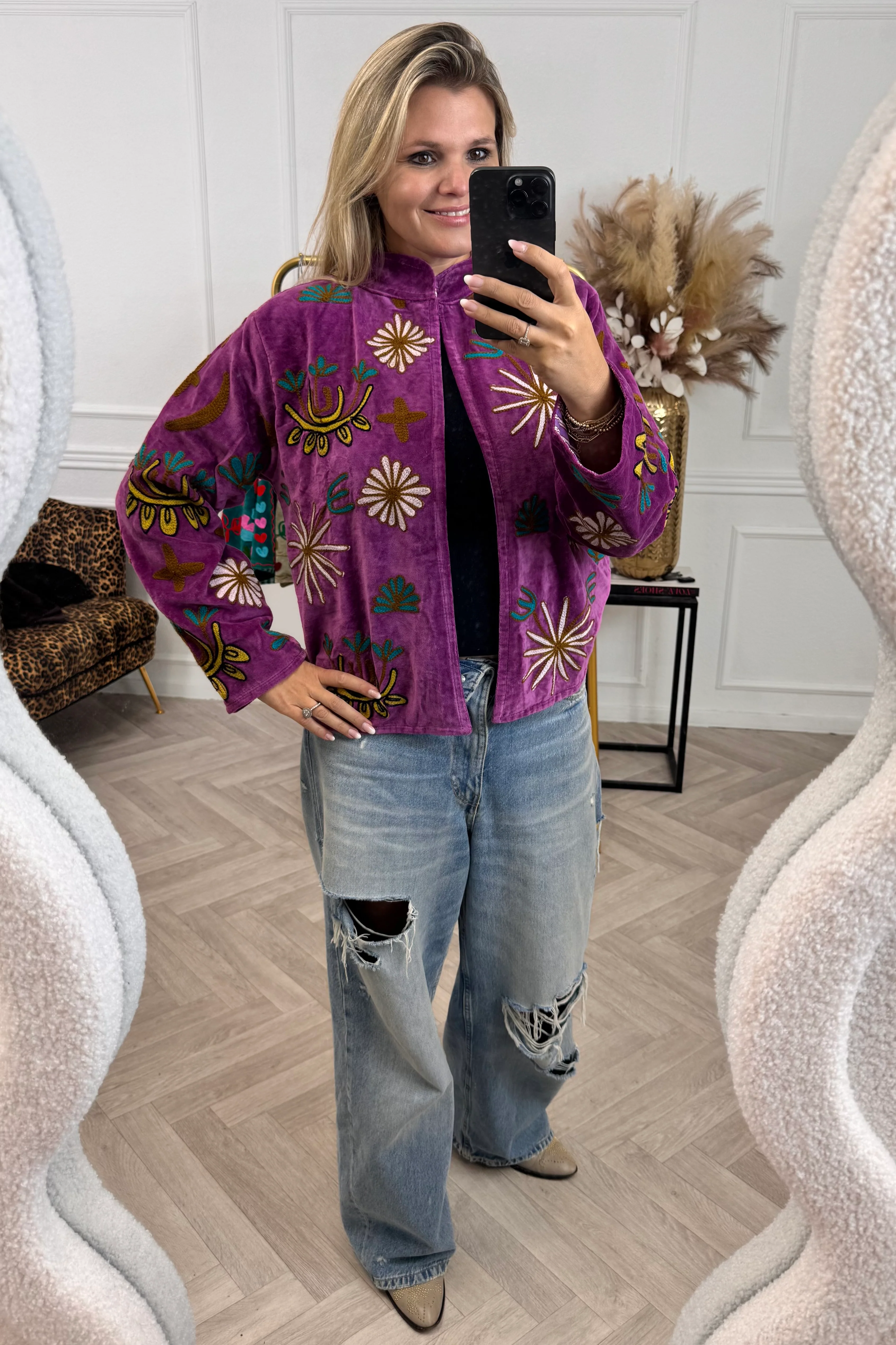 Cotton Velvet Leopard Jacket - purple - Image 3
