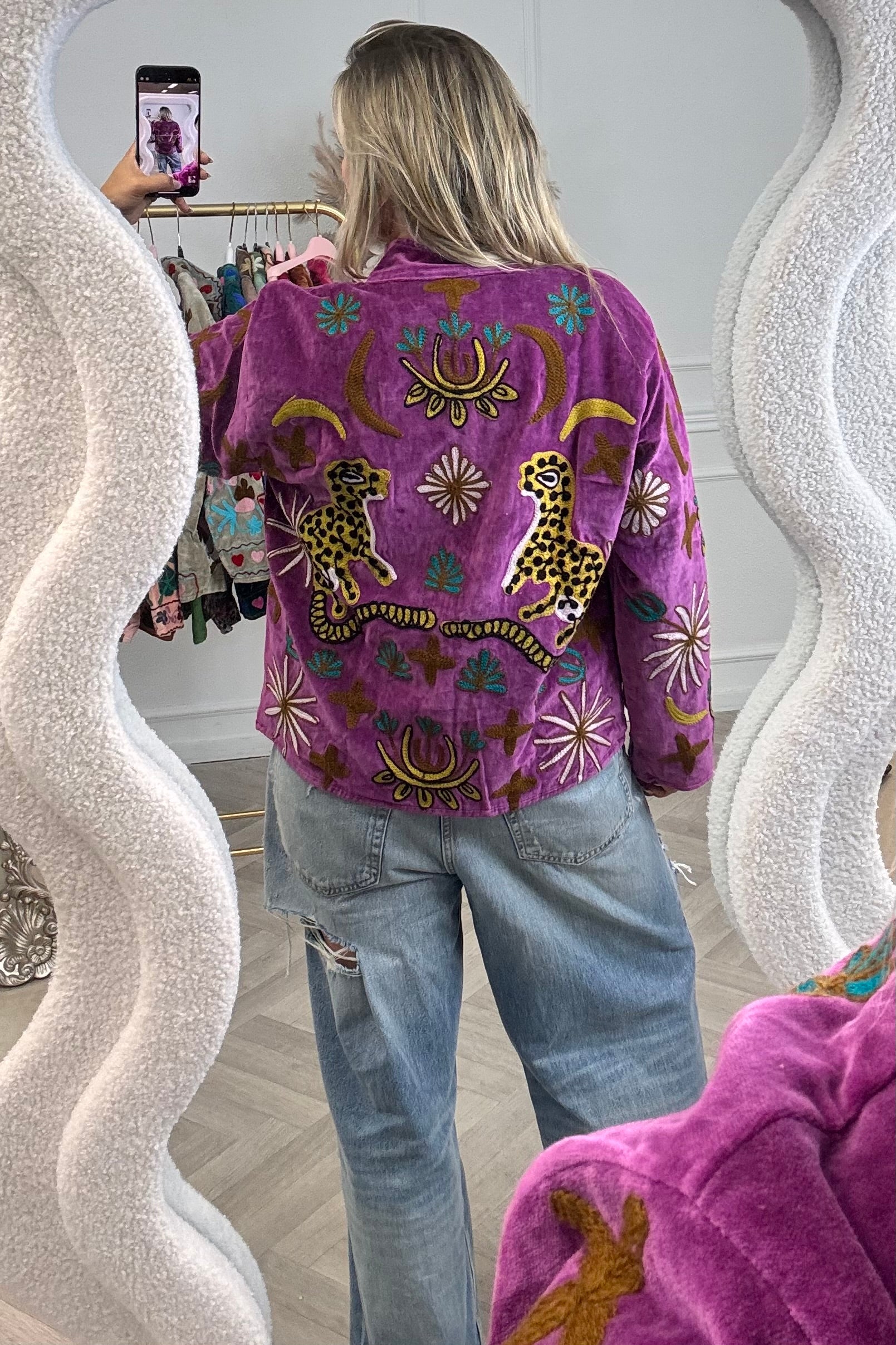 Cotton Velvet Leopard Jacket - purple - Image 4