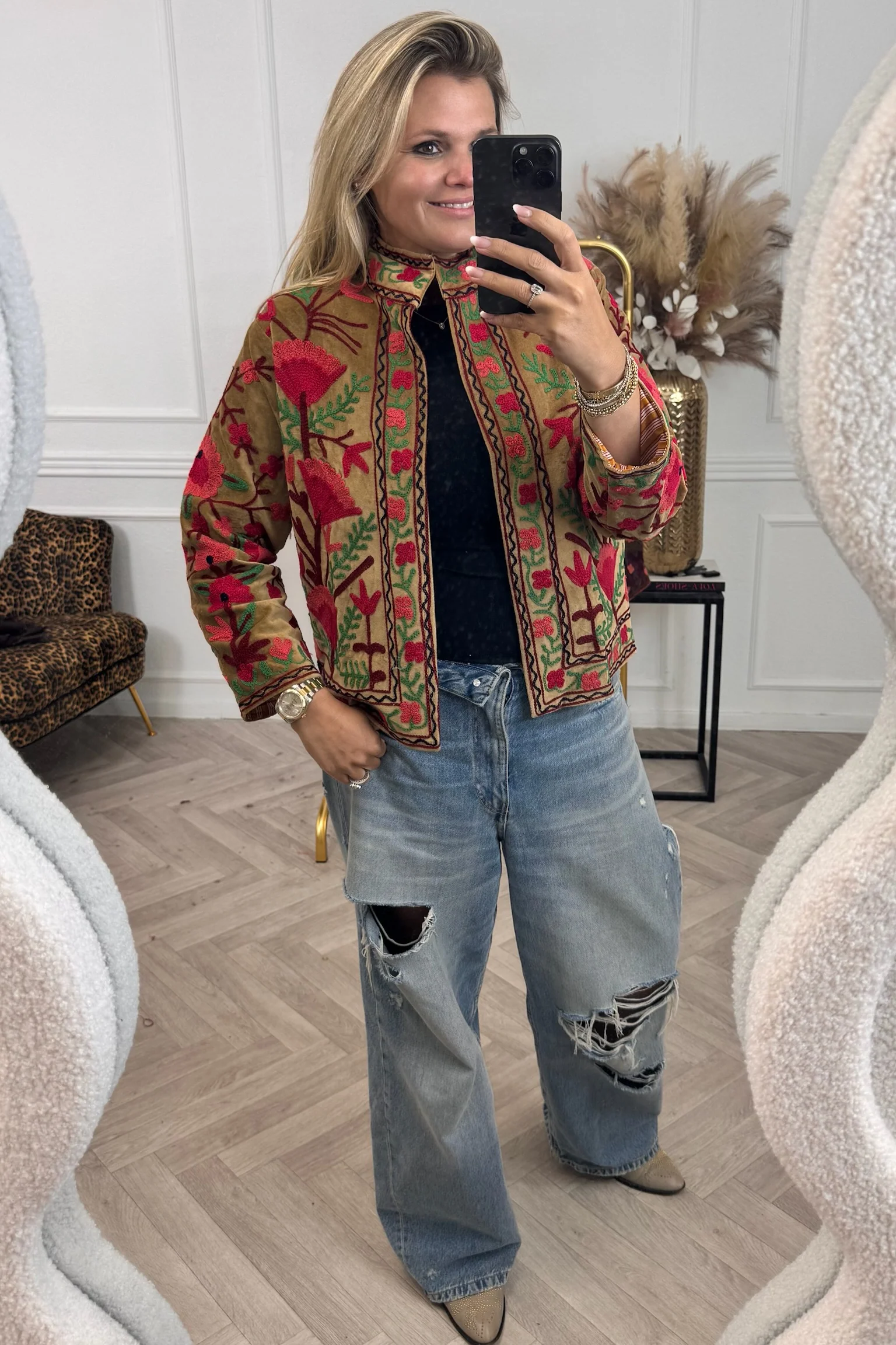 Cotton Velvet Lily Jacket - Camel/Red
