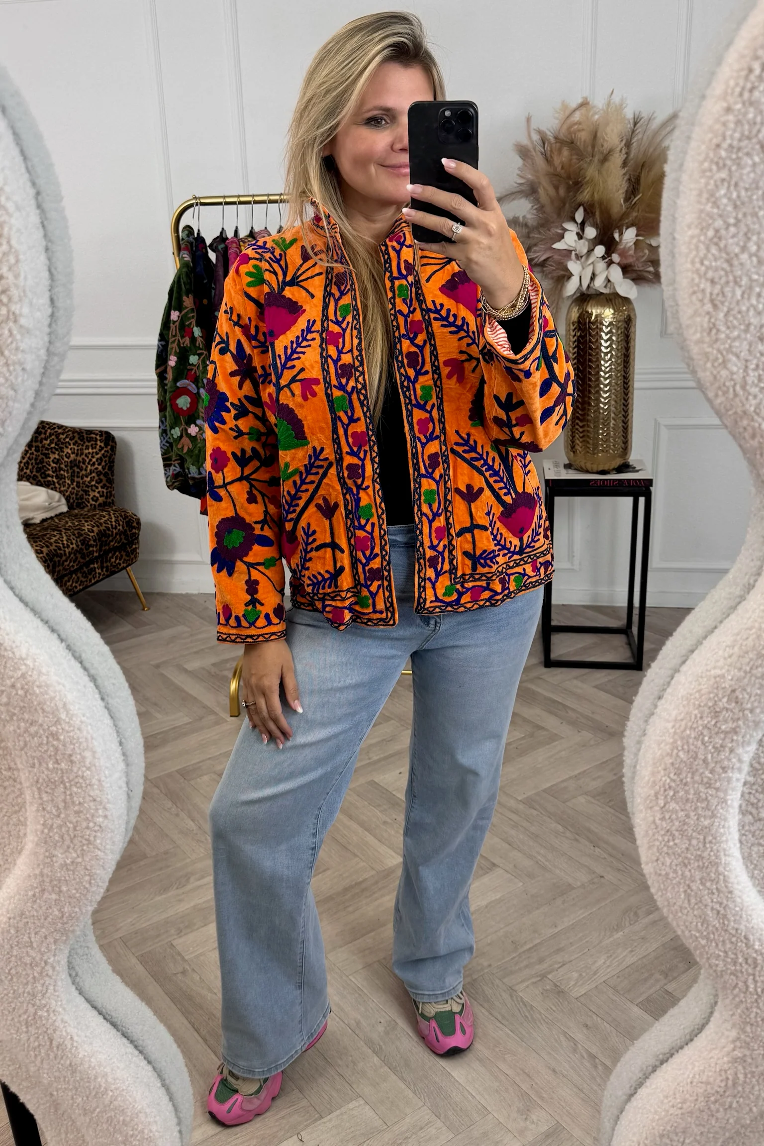 Cotton Velvet Lily Jacket - Orange/Pink