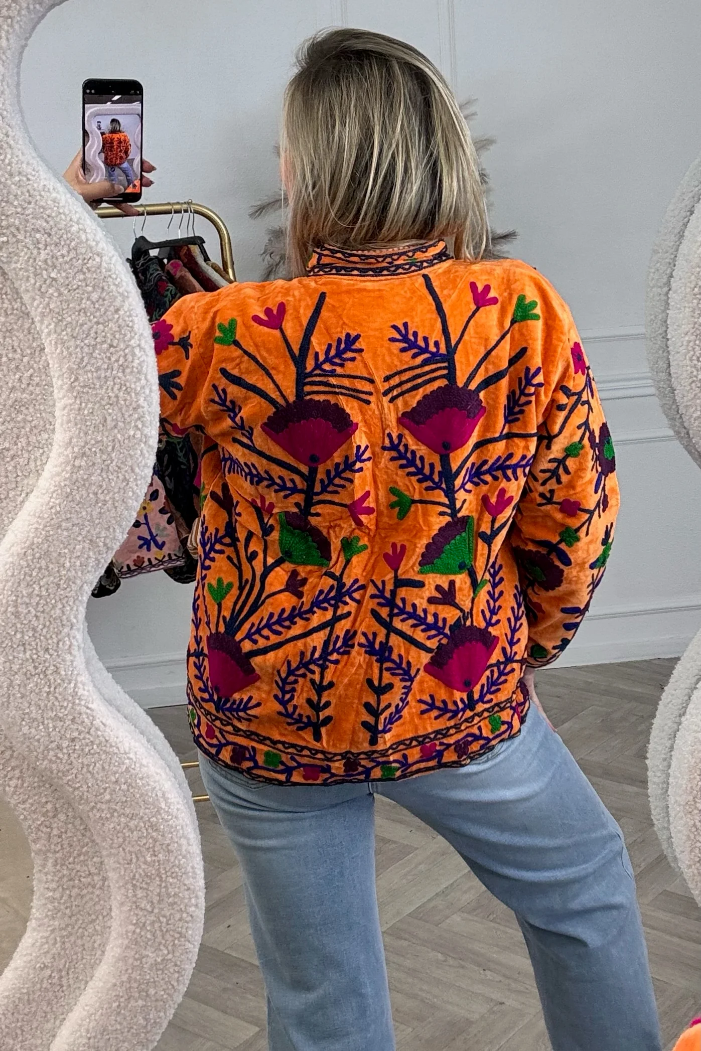 Cotton Velvet Lily Jacket - Orange/Pink - Image 2