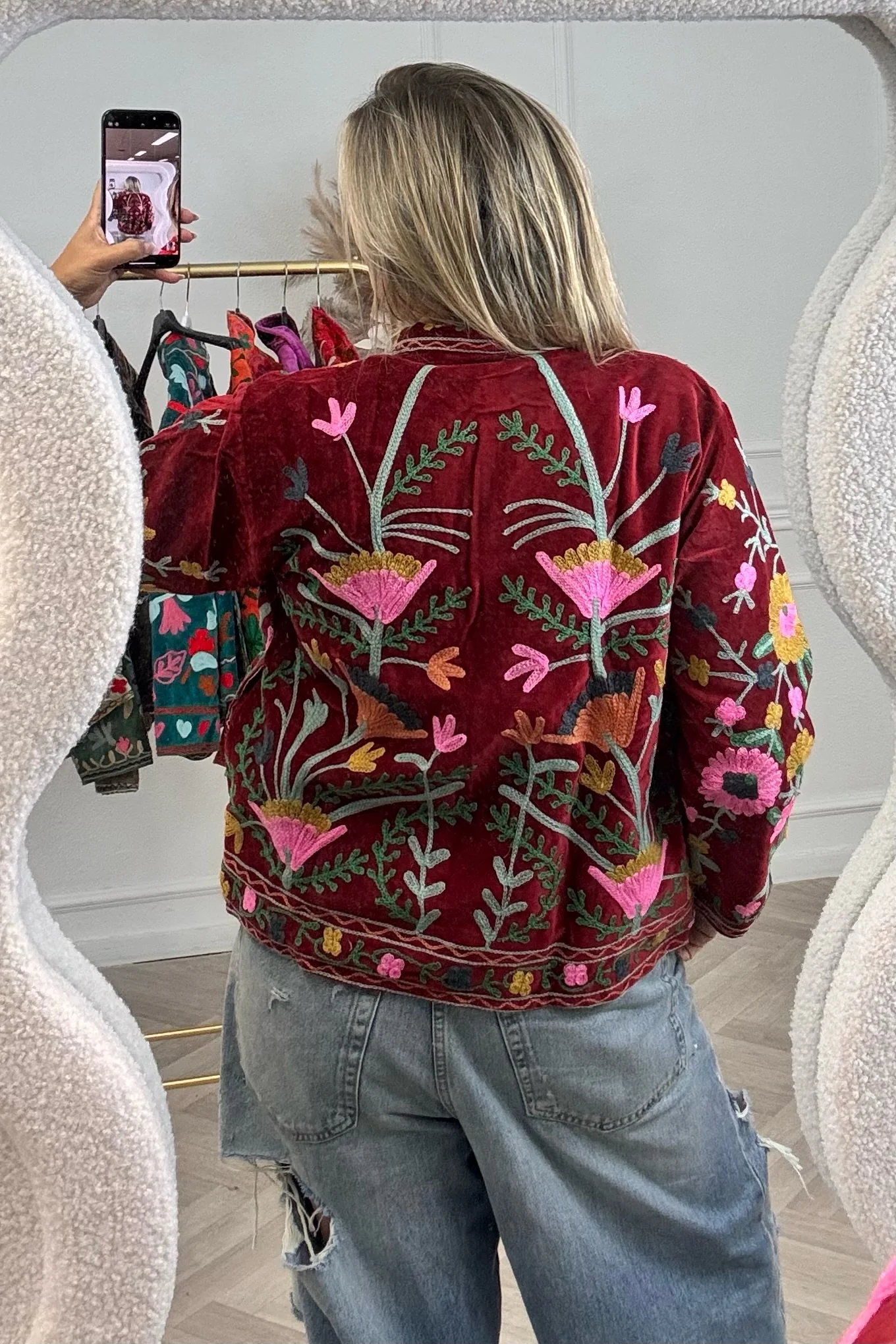 Cotton Velvet Lily Jacket - Red - Image 2