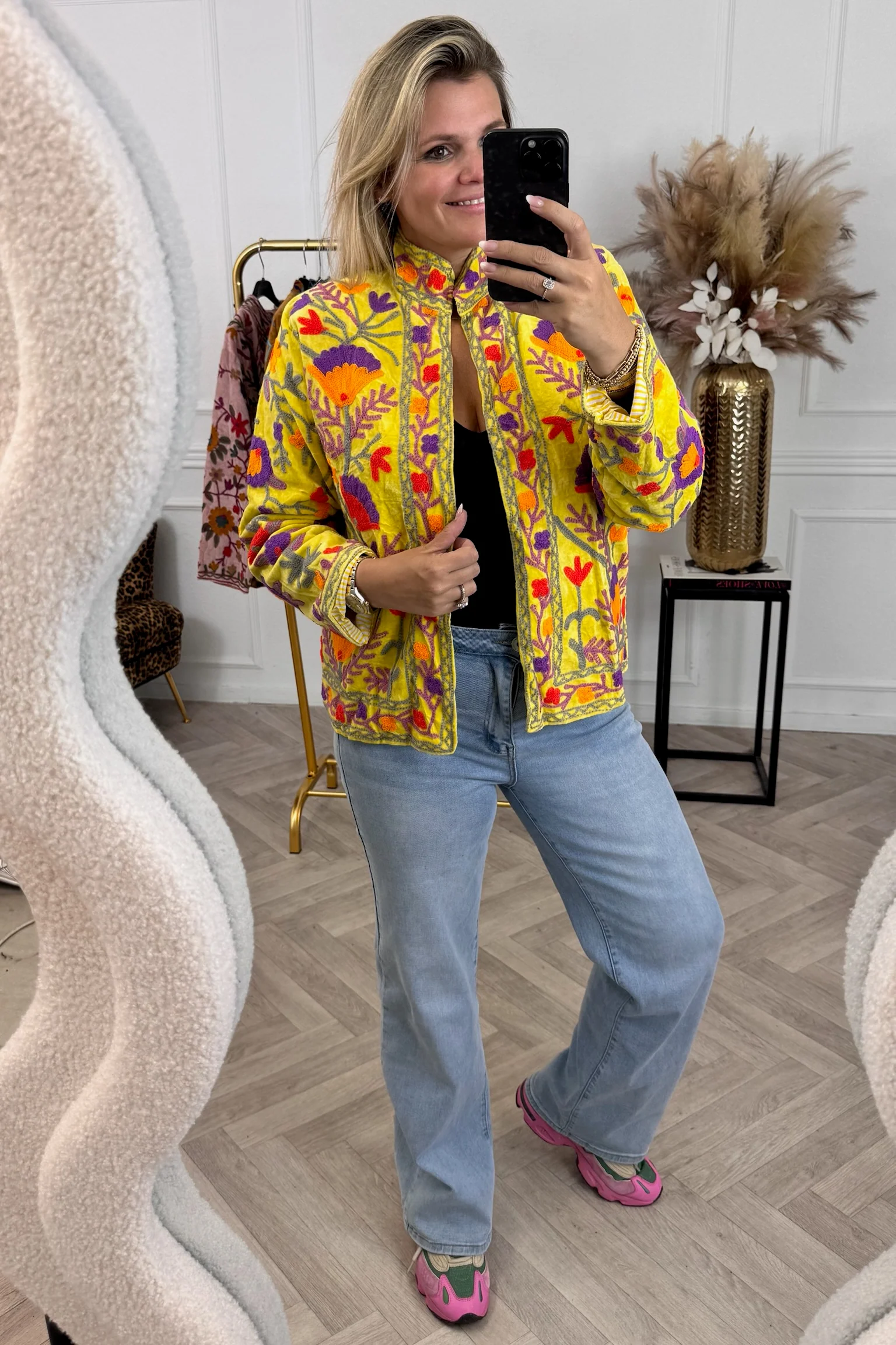 Cotton Velvet Lily Jacket - Yellow/Purple