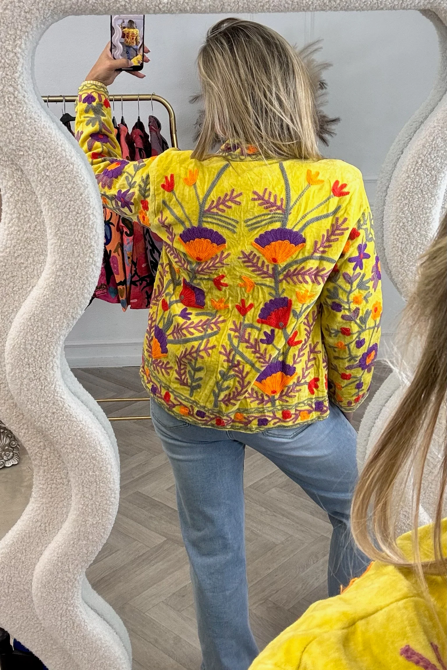 Cotton Velvet Lily Jacket - Yellow/Purple - Image 2