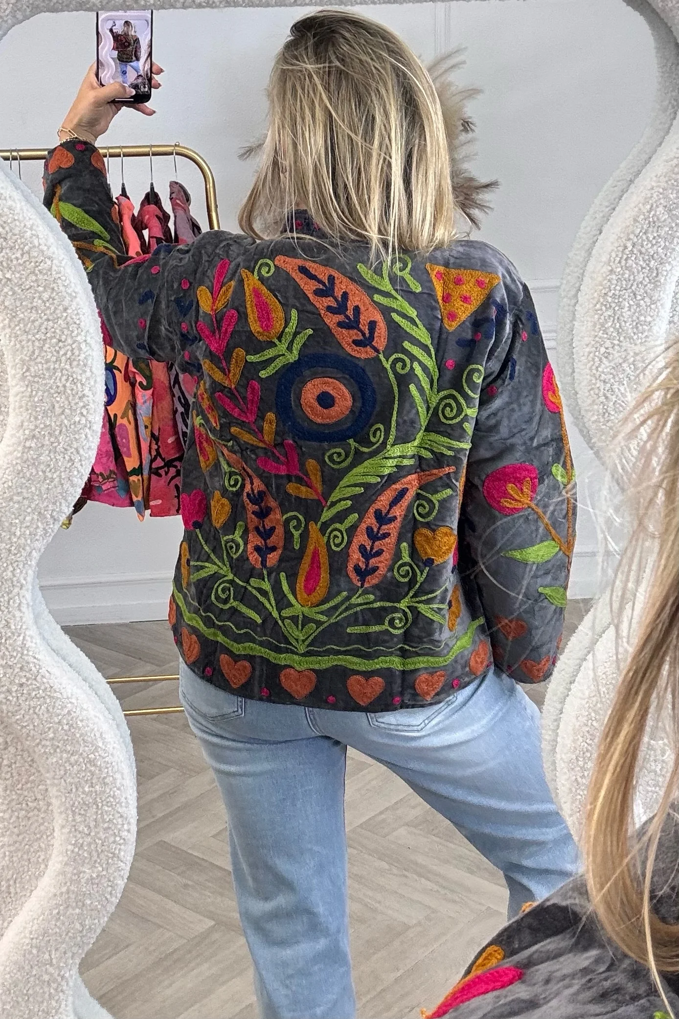 Cotton Velvet Poppy Jacket - Dark Grey - Image 2