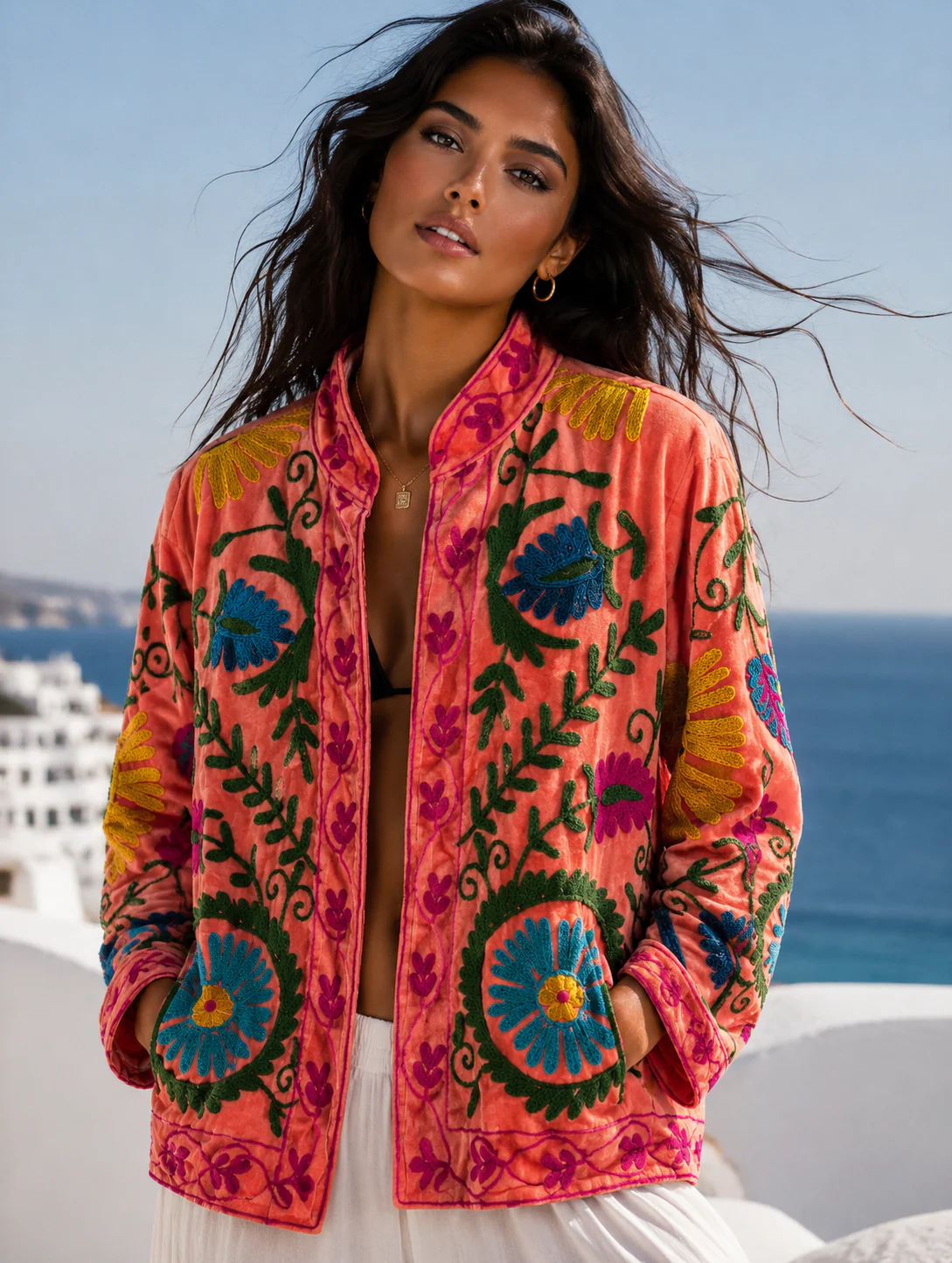 Cotton Velvet Sophia Jacket - Coral