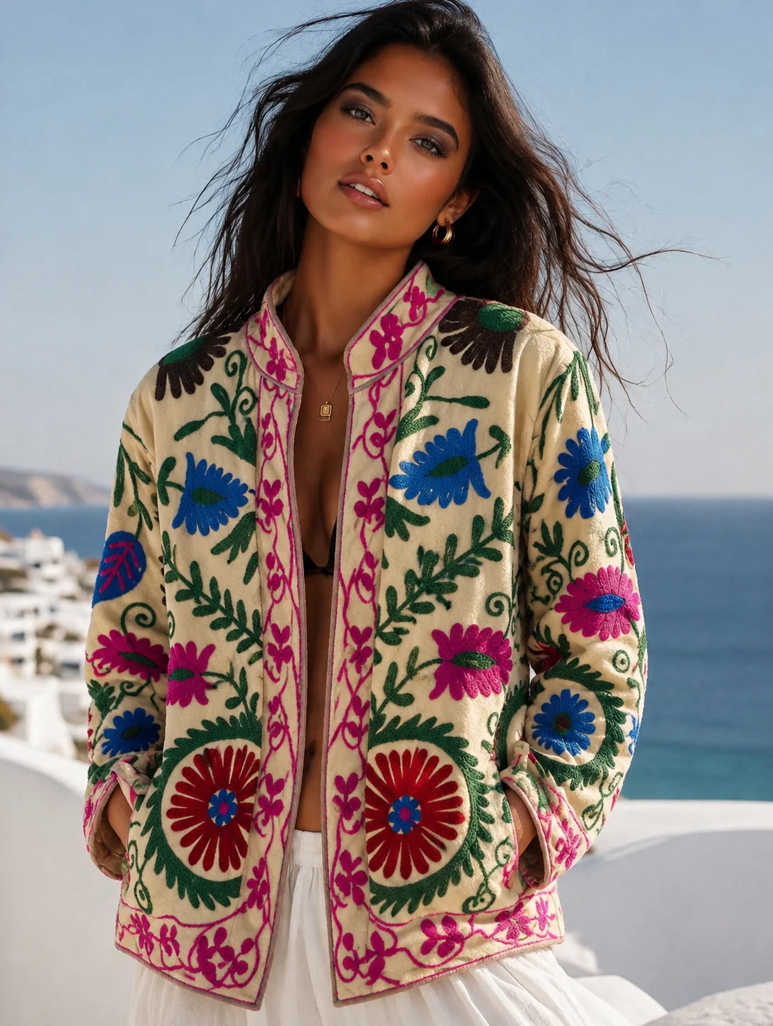Cotton Velvet Sophia Jacket - Creme