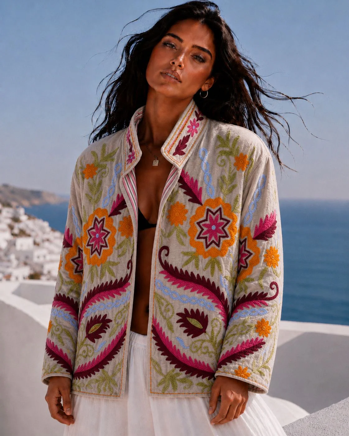 Cotton Velvet Star Flower Jacket - Creme