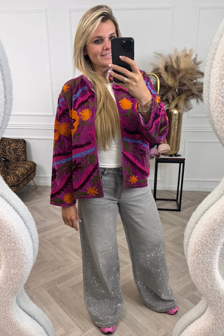 Cotton Velvet Star Flower Jacket - Purple