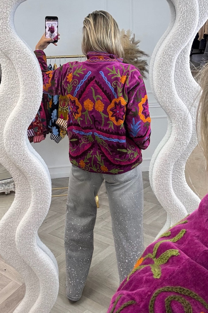 Cotton Velvet Star Flower Jacket - Purple - Image 2