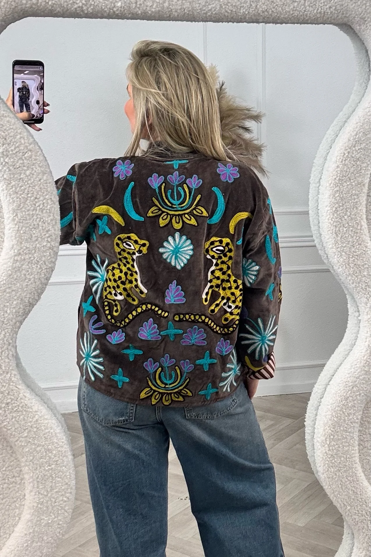 Cotton Velvet Star Leopard Jacket - Brown - Image 3