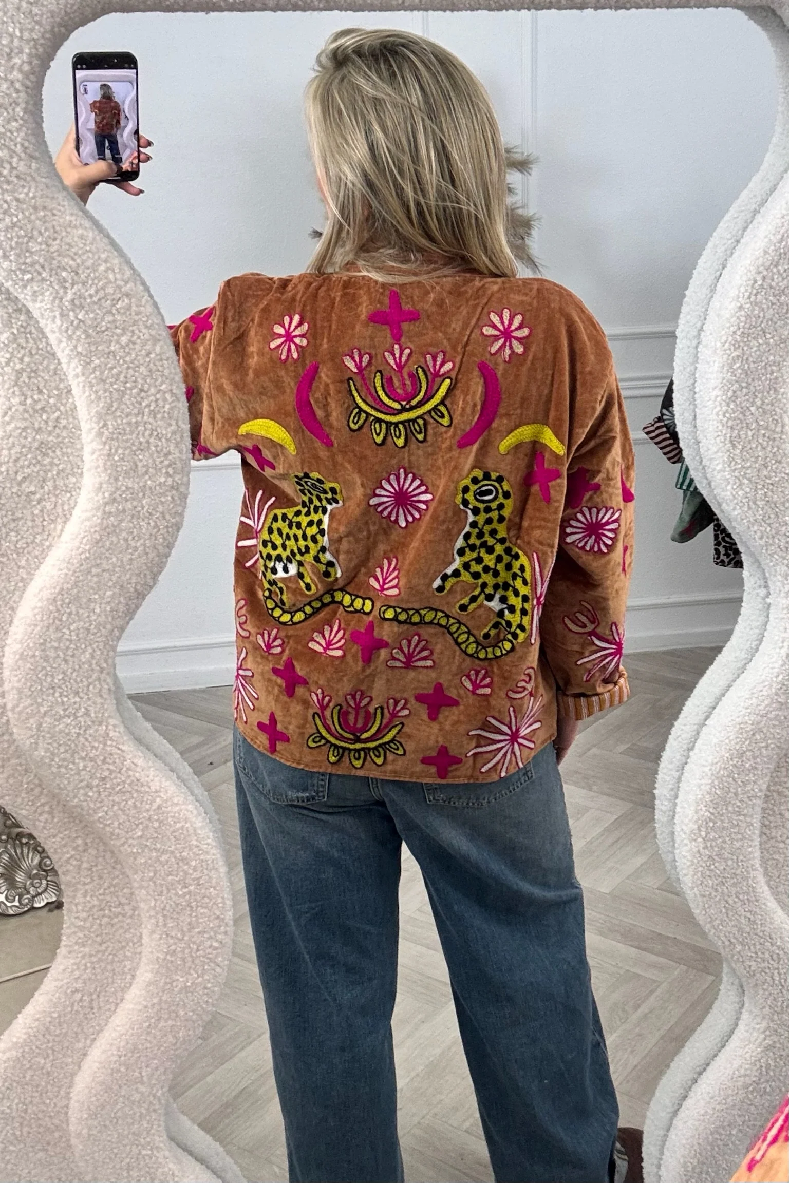 Cotton Velvet Star Leopard Jacket - Camel - Image 4