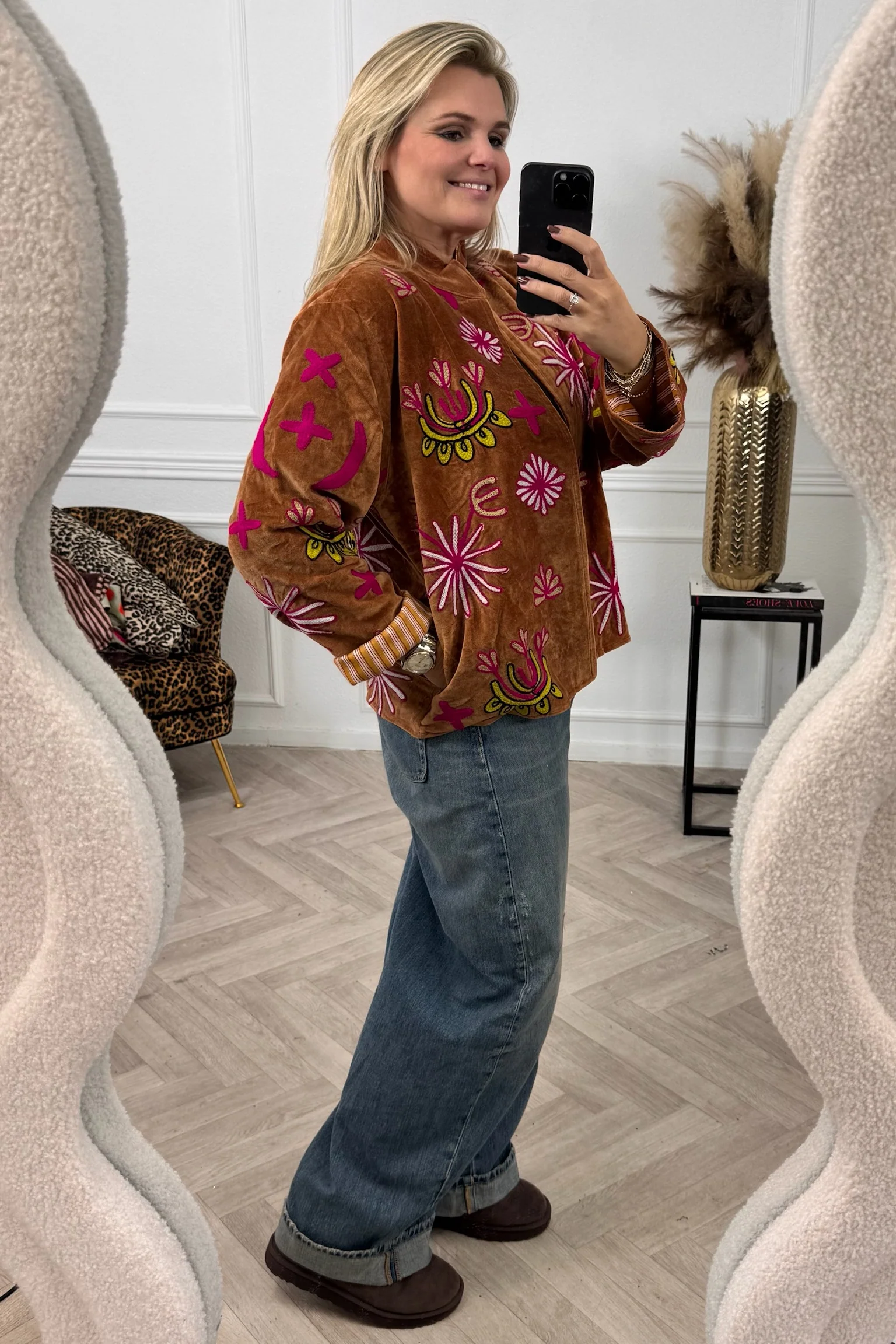 Cotton Velvet Star Leopard Jacket - Camel - Image 5