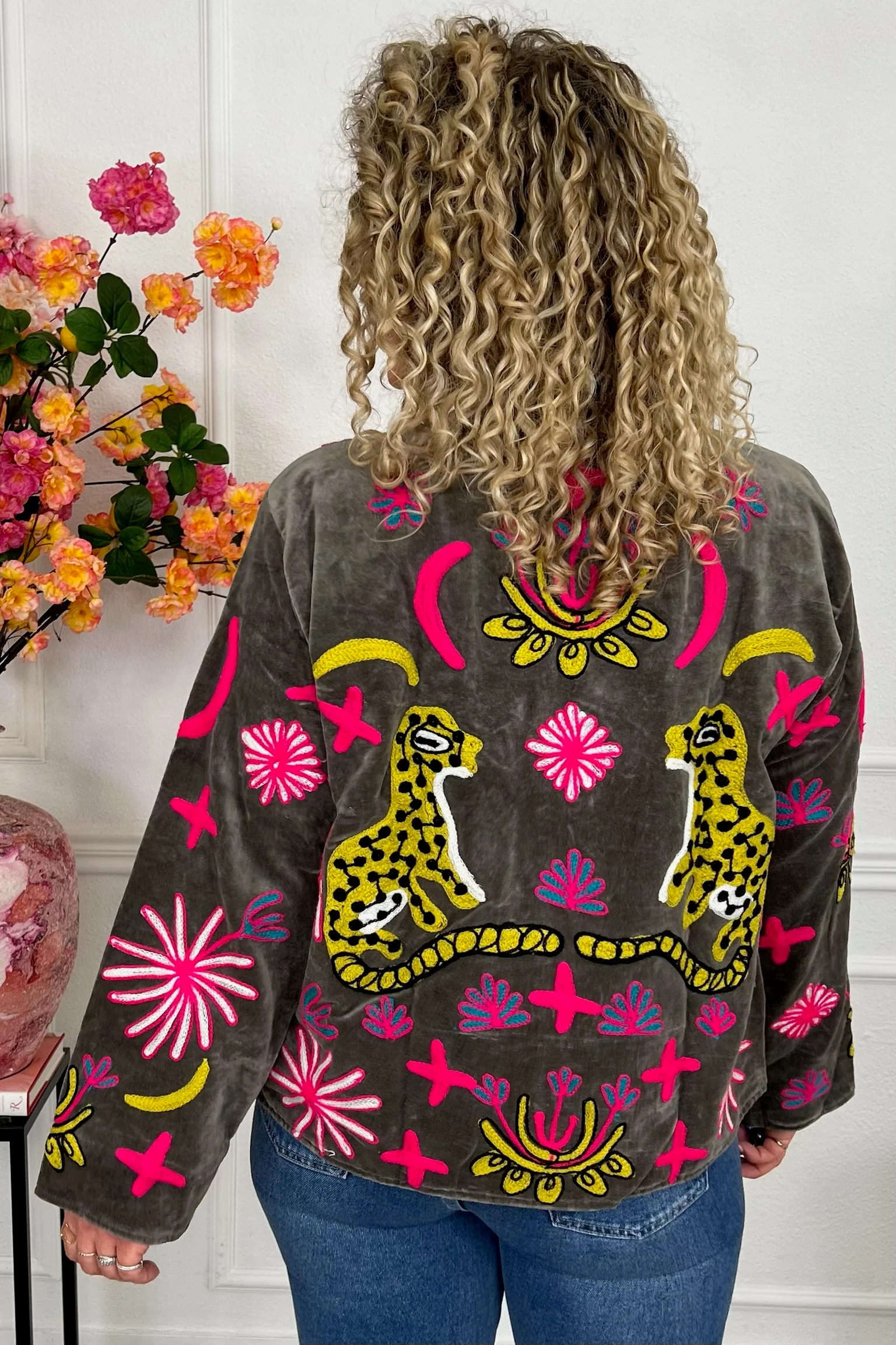 Cotton Velvet Star Leopard Jacket - Grey - Image 3