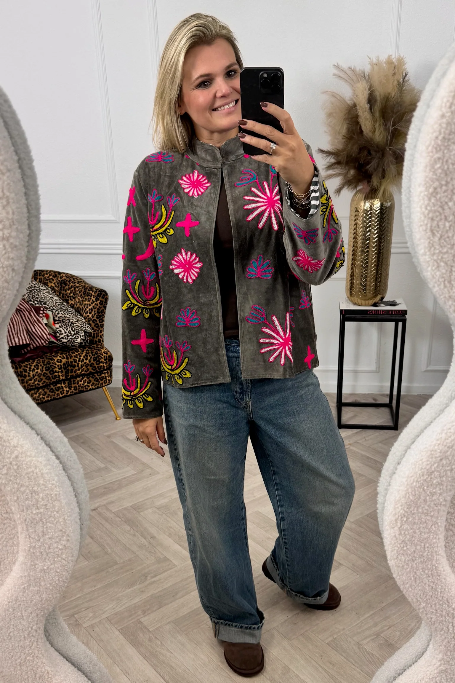 Cotton Velvet Star Leopard Jacket - Grey - Image 4