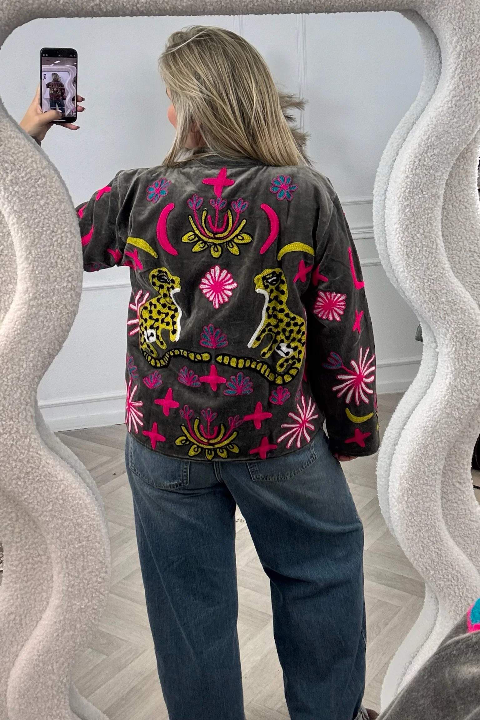 Cotton Velvet Star Leopard Jacket - Grey - Image 5