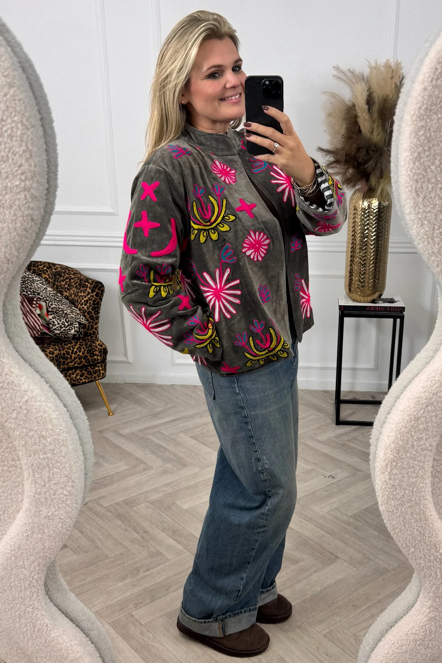 Cotton Velvet Star Leopard Jacket - Grey - Image 6