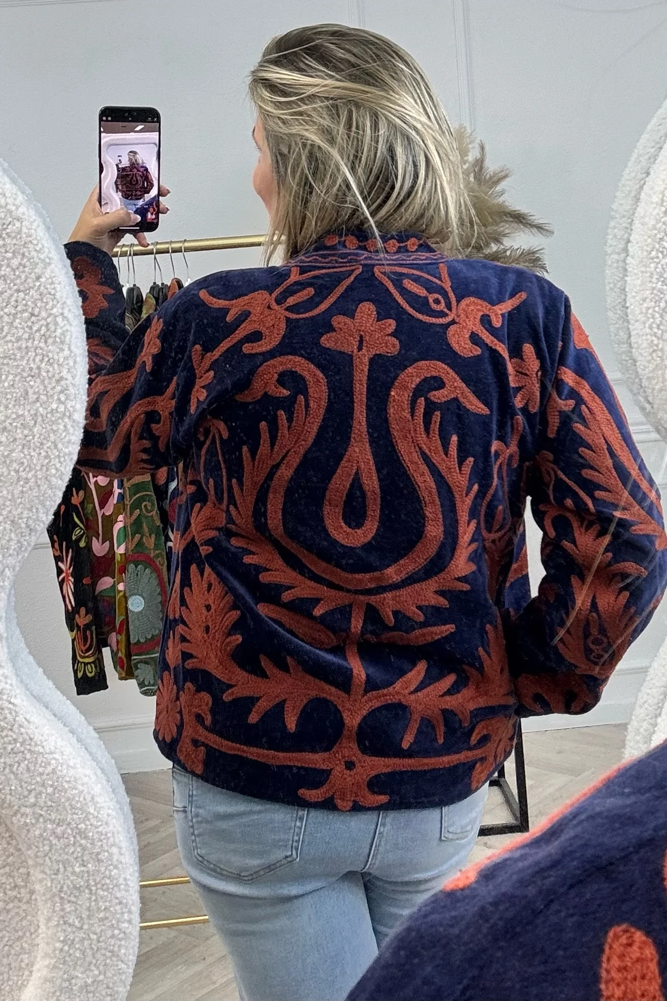 Cotton Velvet Trishul Jacket - Dark Blue - Image 2