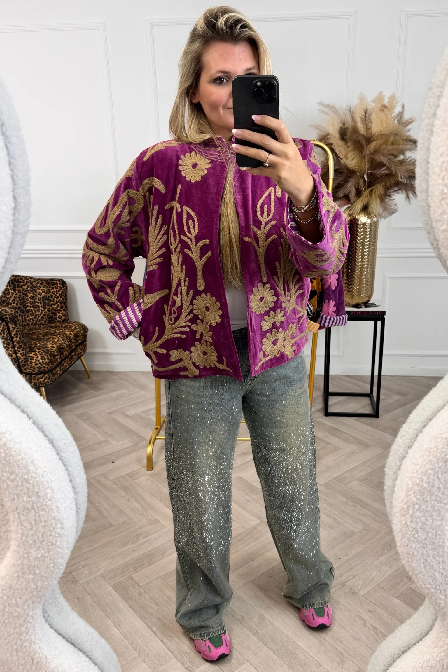 Cotton Velvet Trishul Jacket - Magenta