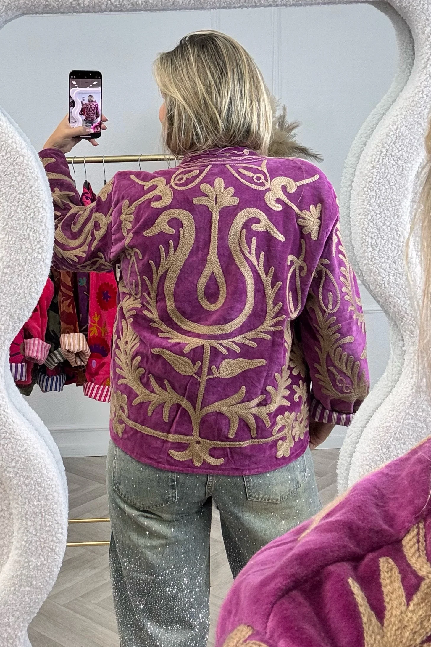 Cotton Velvet Trishul Jacket - Magenta - Image 2