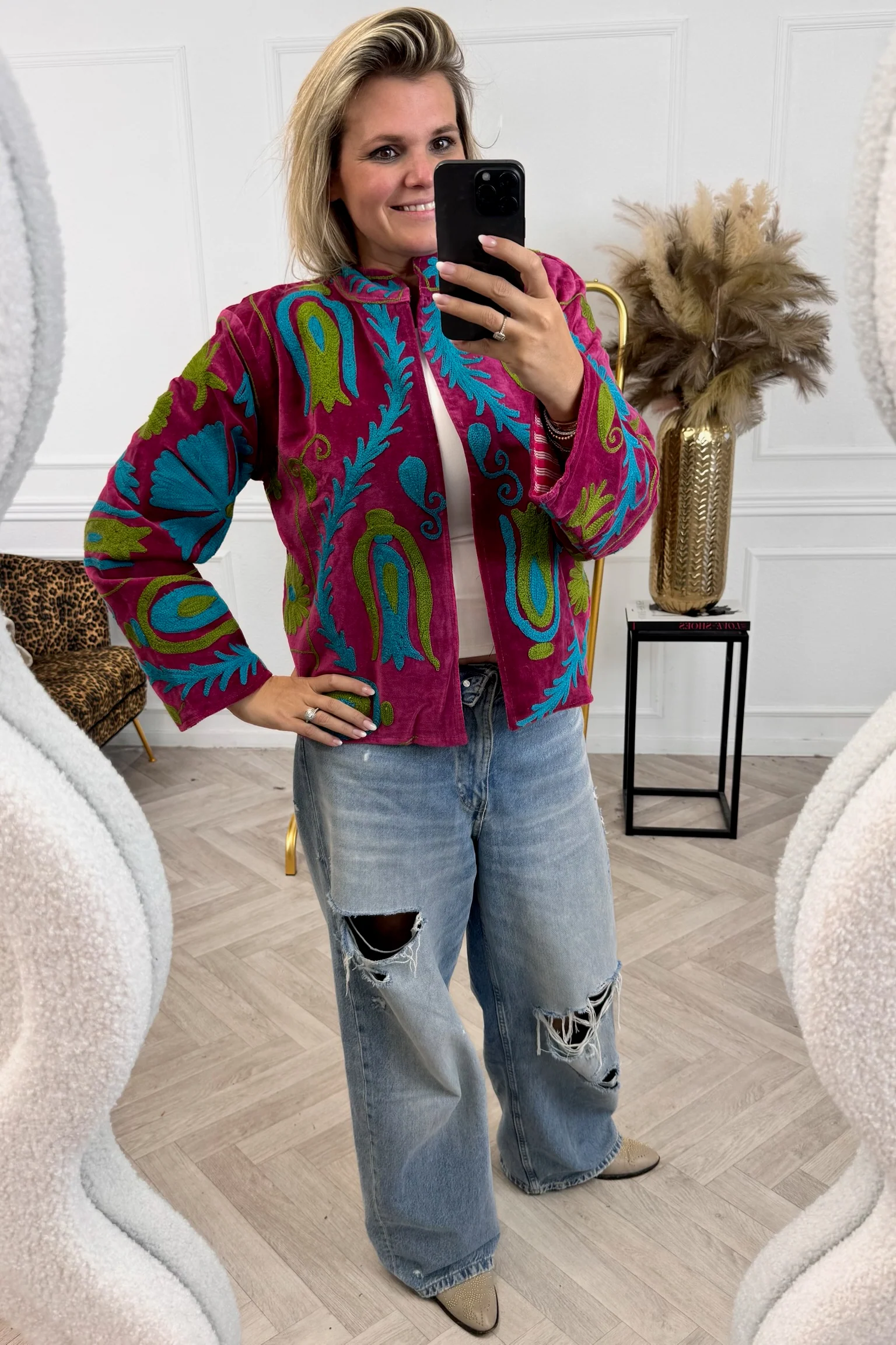 Cotton Velvet Wonderful Jacket - Bordeaux/Blue
