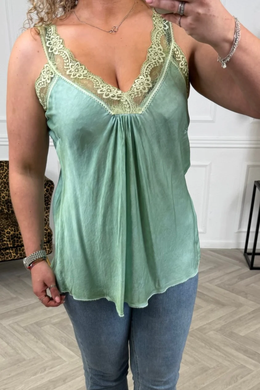 Curvy Bibi Lace Top - Moss Green - Image 2
