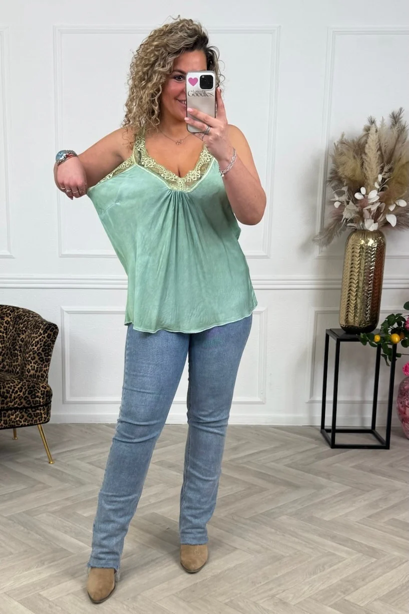 Curvy Bibi Lace Top - Moss Green - Image 3